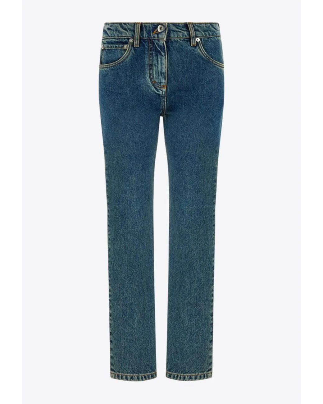 Salvatore Ferragamo o1s1rm0526 Logo Patch Slim Jeans in Blue Size 32" / US 10 / IT 46 - 1 Thumbnail