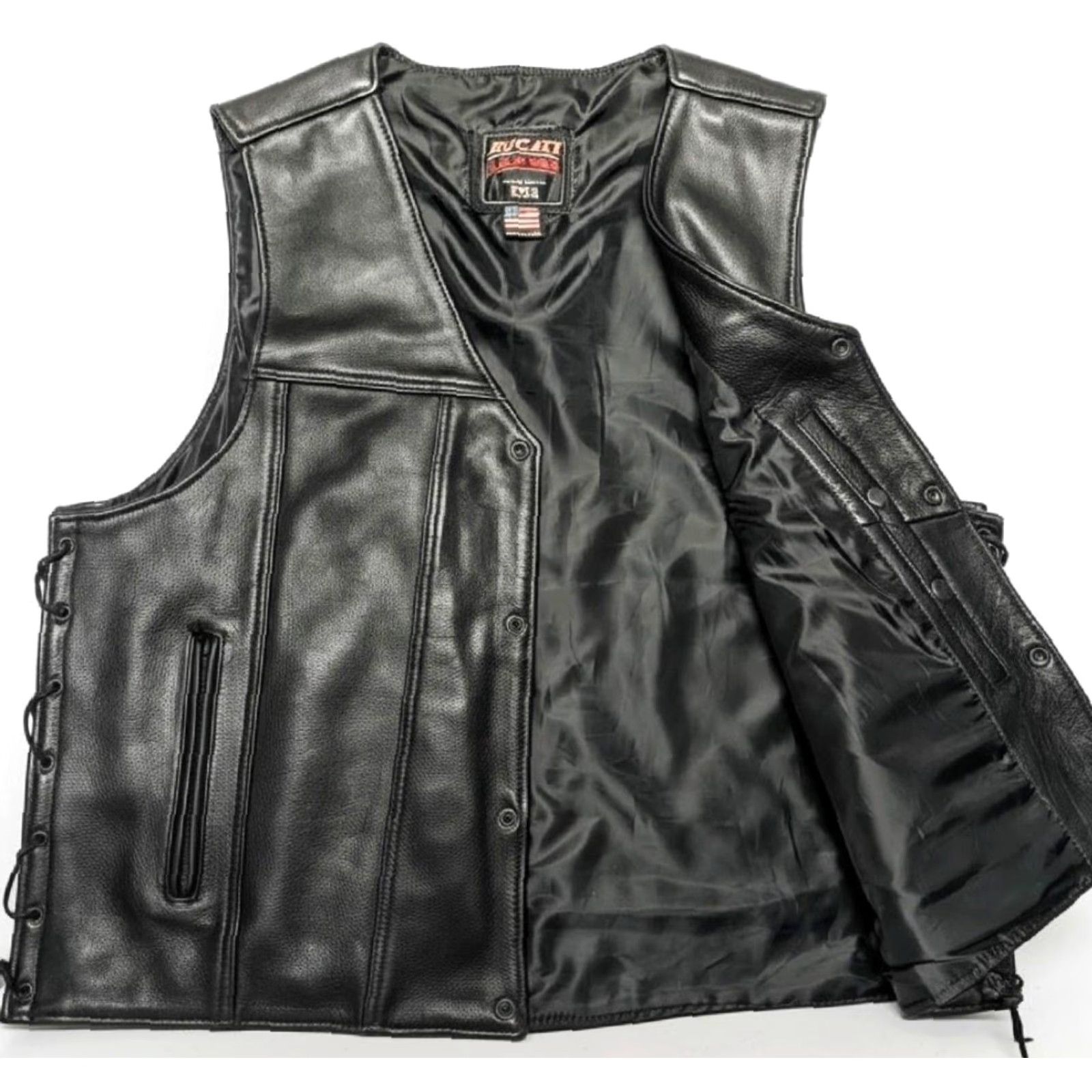 Vintage VINTAGE Bucati MOTORCYCLE vest shirt Mens 3XL Black gun conceal carry 50-52 Western snap Leather USA made Conceal Carry Vest Size US XXL / EU 58 / 5 - 2 Thumbnail
