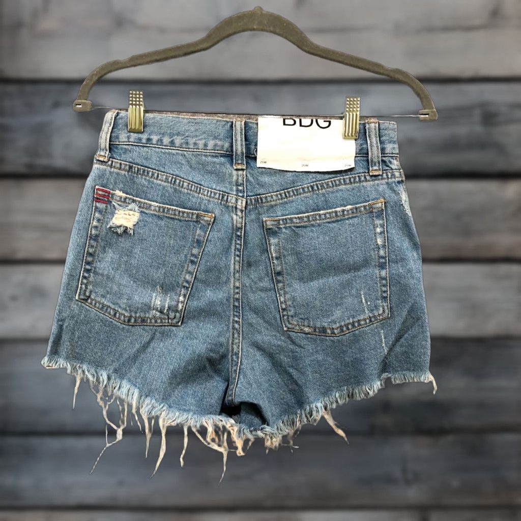 Urban Outfitters BDG High Rise Distressed Cut-Off Denim Shorts Womens 25 Blue Festival Size 42" / US 20 - 1 Thumbnail