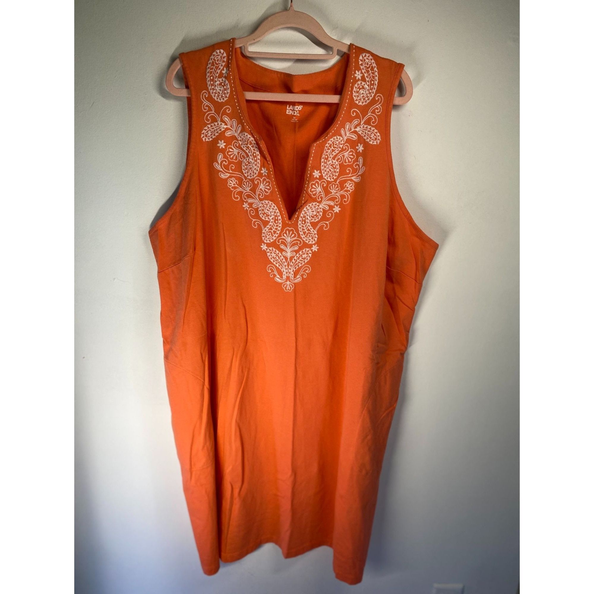 Lands' End Lands End Sleeveless Orange Embroidered Cotton Tunic Dress W Size 3XL / US 20-22 - 1 Thumbnail