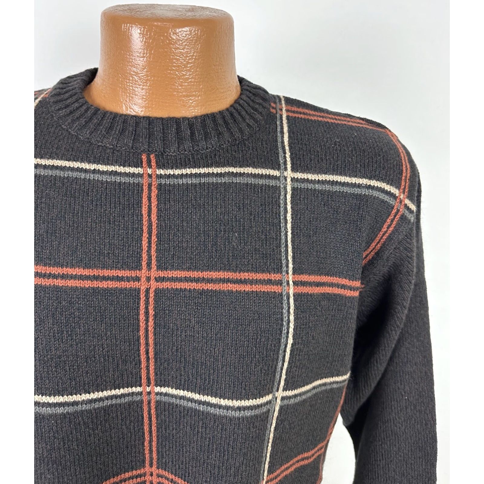 Haggar VINTAGE Haggar Checkered Sweater Mens Large Tight Fit Earth Tone Dark Brown Windowpane Check Size US L / EU 52-54 / 3 - 2 Thumbnail