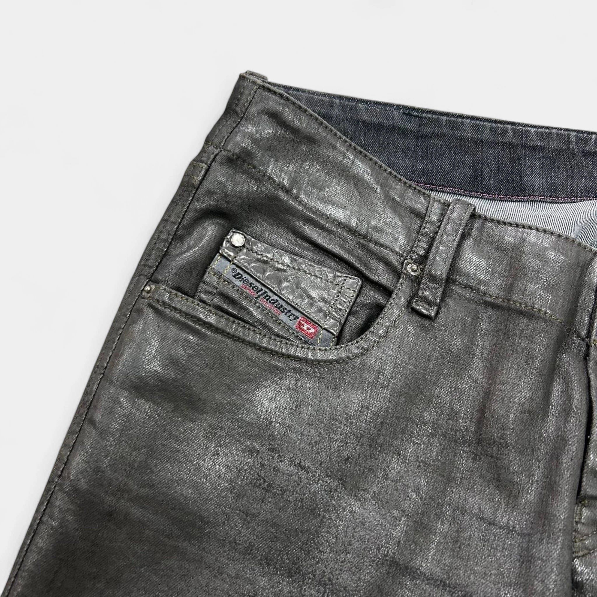 Diesel Diesel 2000's Metallic Gray Skinny Waxed Denim Pants Size US 30 / EU 46 - 3 Thumbnail