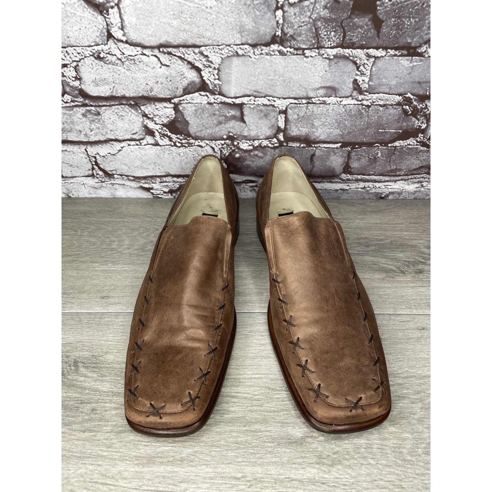 Other Marco Delli Brown Leather Shimmer Square Toe Loafers Dress S Size US 8 / EU 41 - 9 Thumbnail
