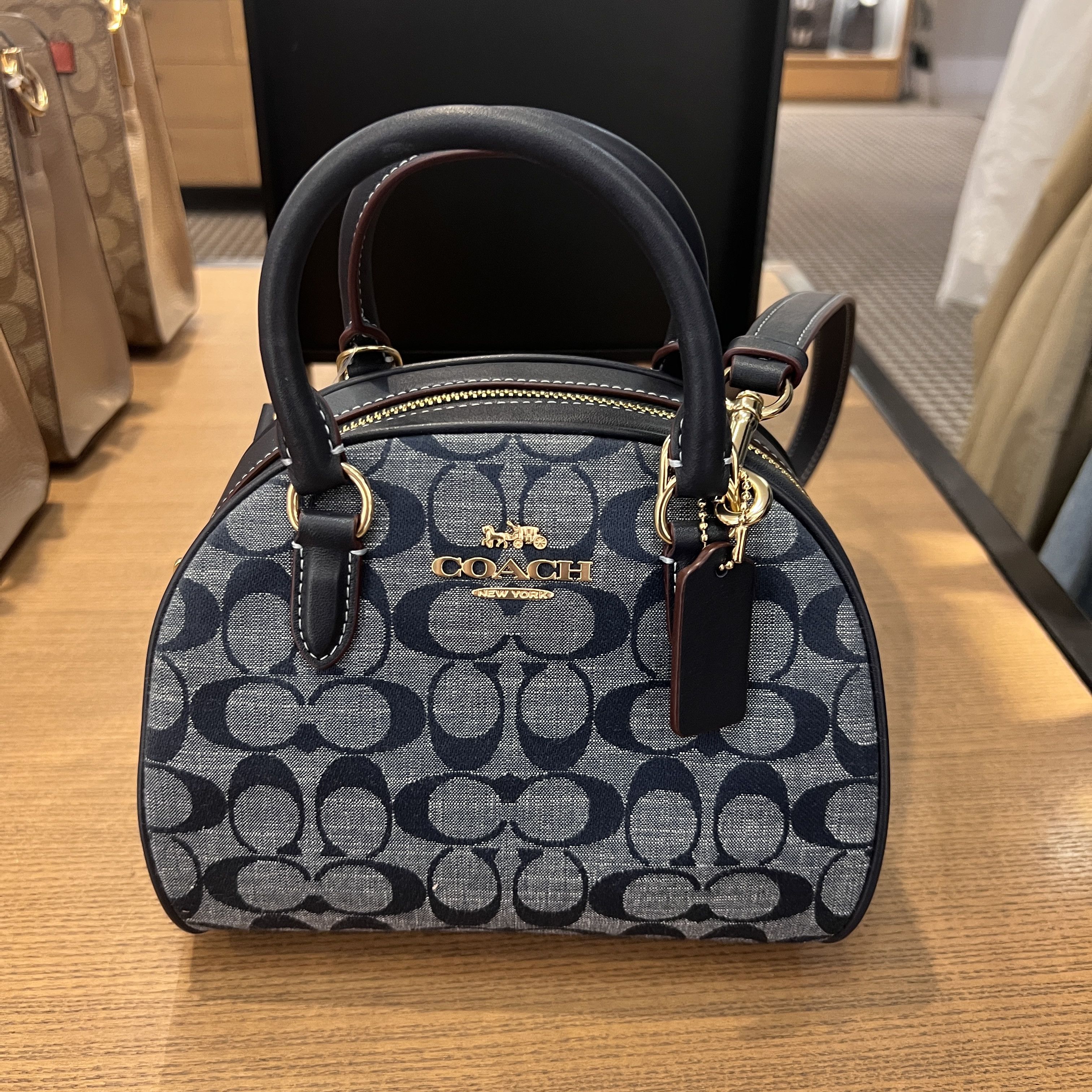 image of Coach Sydney Satchel In Signature Chambray Ch140 in Gold, Women's