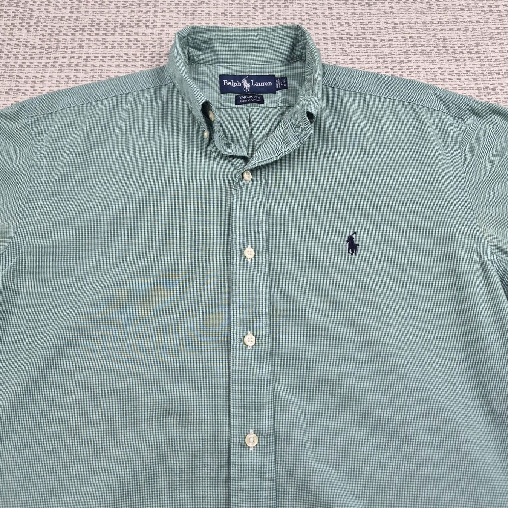 Ralph Lauren Ralph Lauren Button Up Shirt Mens 15.5 34/35 Green Yarmouth Classic Fit Dress Shirt Mens Regular Long Sleeve Button-Down Collar Logo Ginghamside Size 42R - 4 Thumbnail