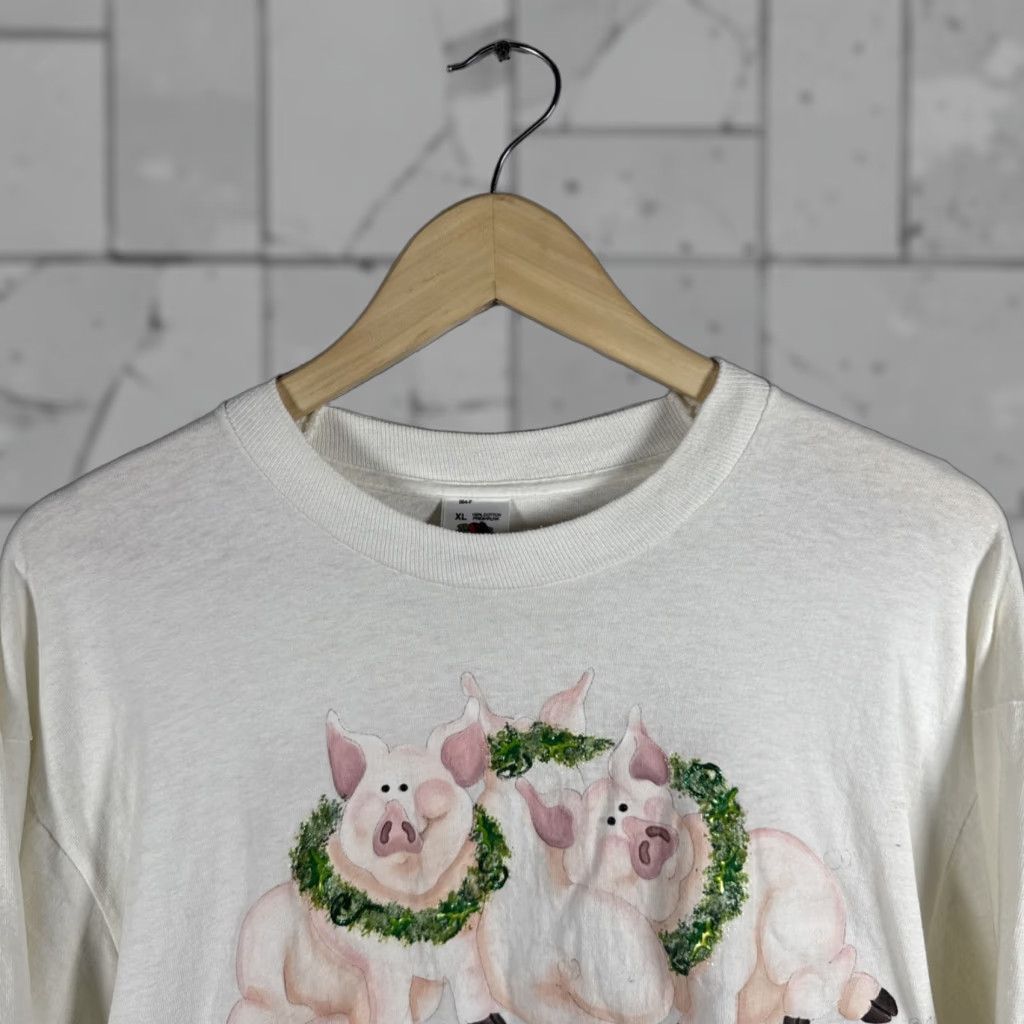 Fruit Of The Loom VINTAGE HOGS PRINT Fruit Of The Loom White Long Sleeve T-Shirt Mens XL USA Size US XL / EU 56 / 4 - 1 Thumbnail