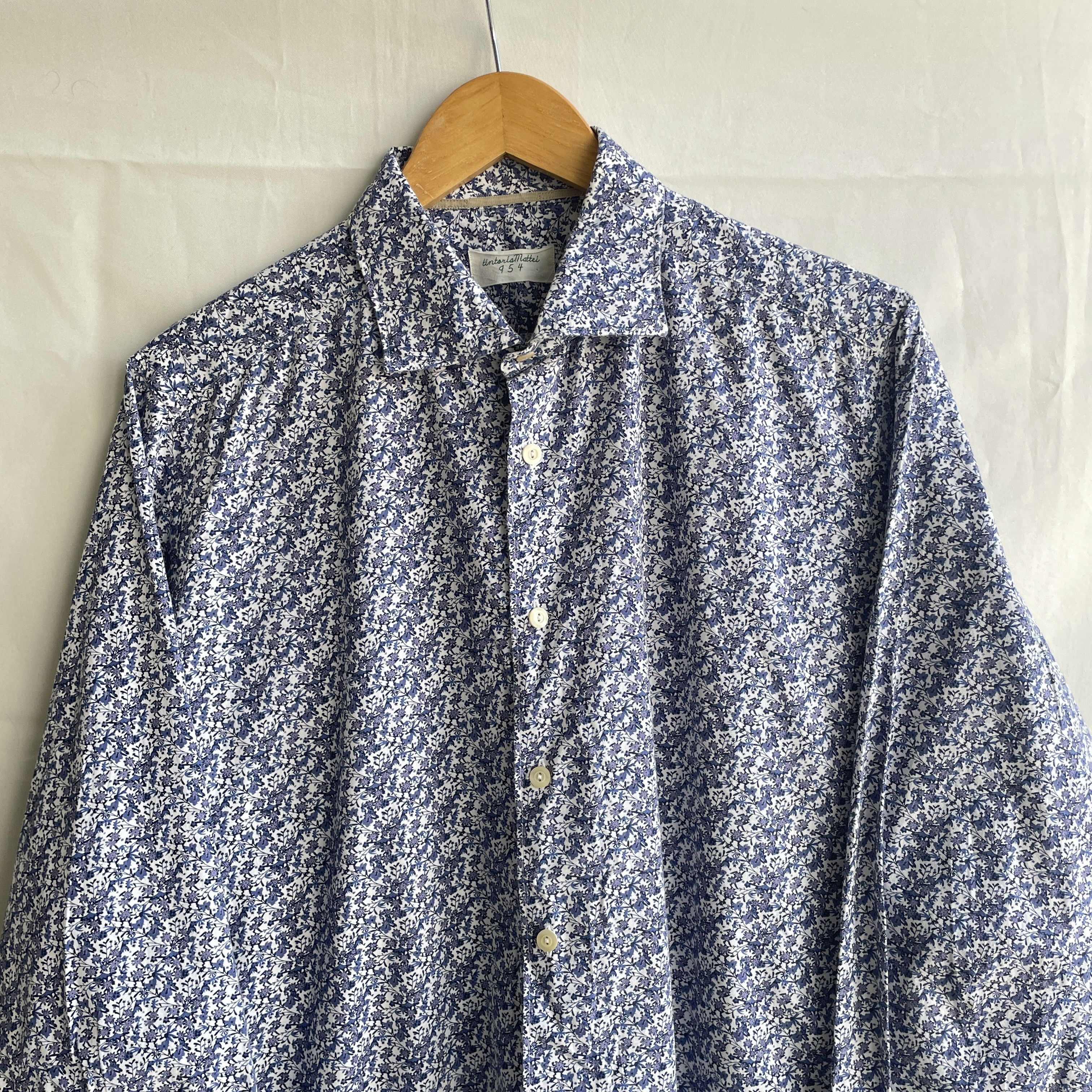 Tintoria Mattei Tintoria Mattei 954 Floral Slim Cotton Spread Collar Shirt Size 42R - 3 Thumbnail