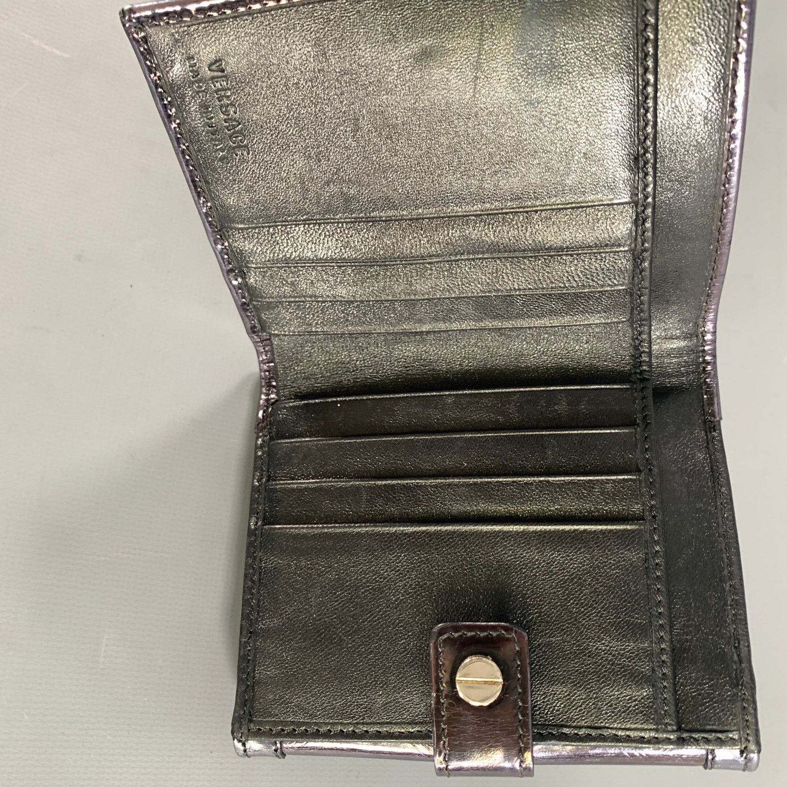 Versace VERSACE Purple Metallic 22394 Greca Leather Wallet Size ONE SIZE - 3 Thumbnail