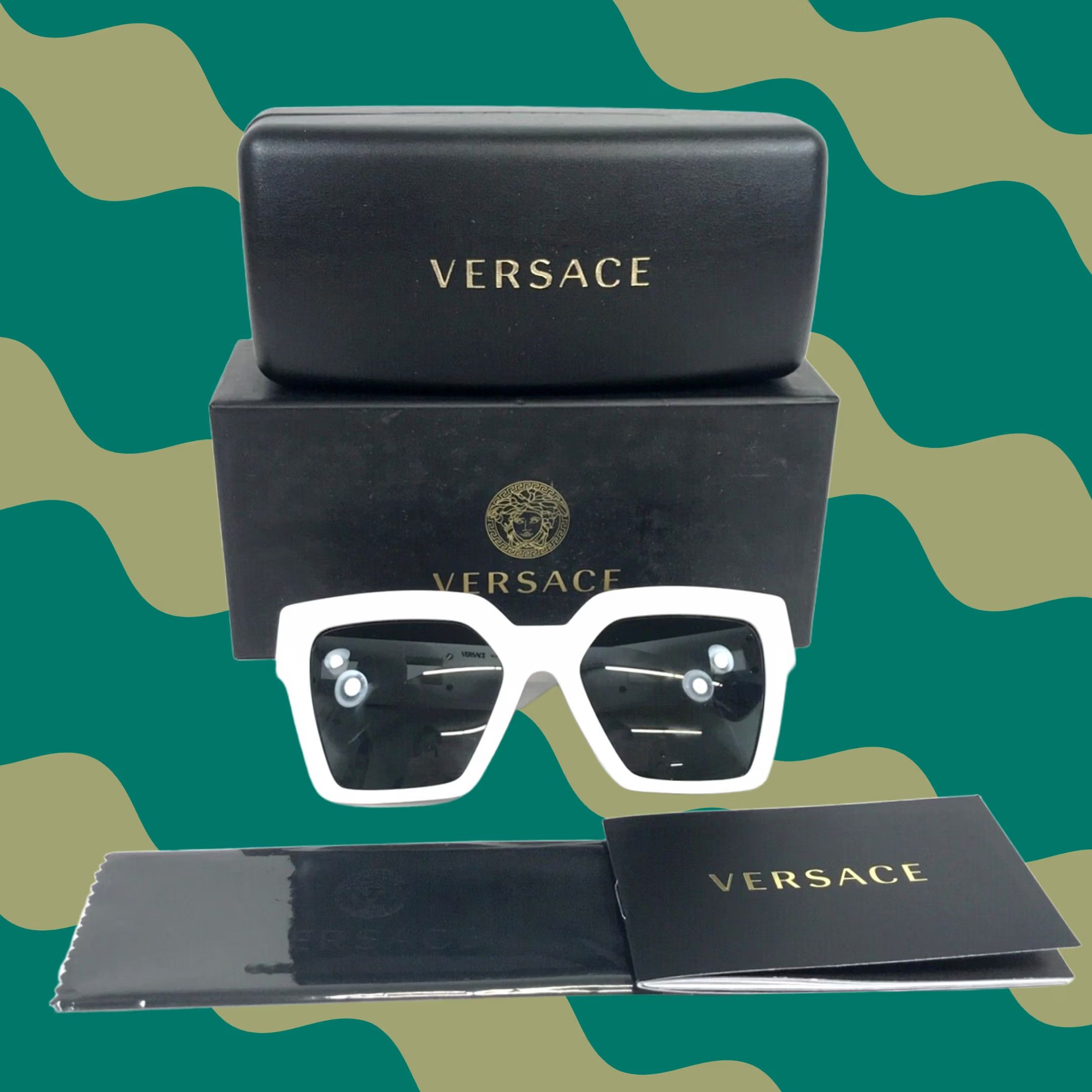 Versace Sunglasses MOD.4458-F 314/87 Thick White Gold Cat Eye Frames Gray Lenses Versace NEW VERSACE VE4458 314/87 WOMEN MOD 4458 314/87  main image 2