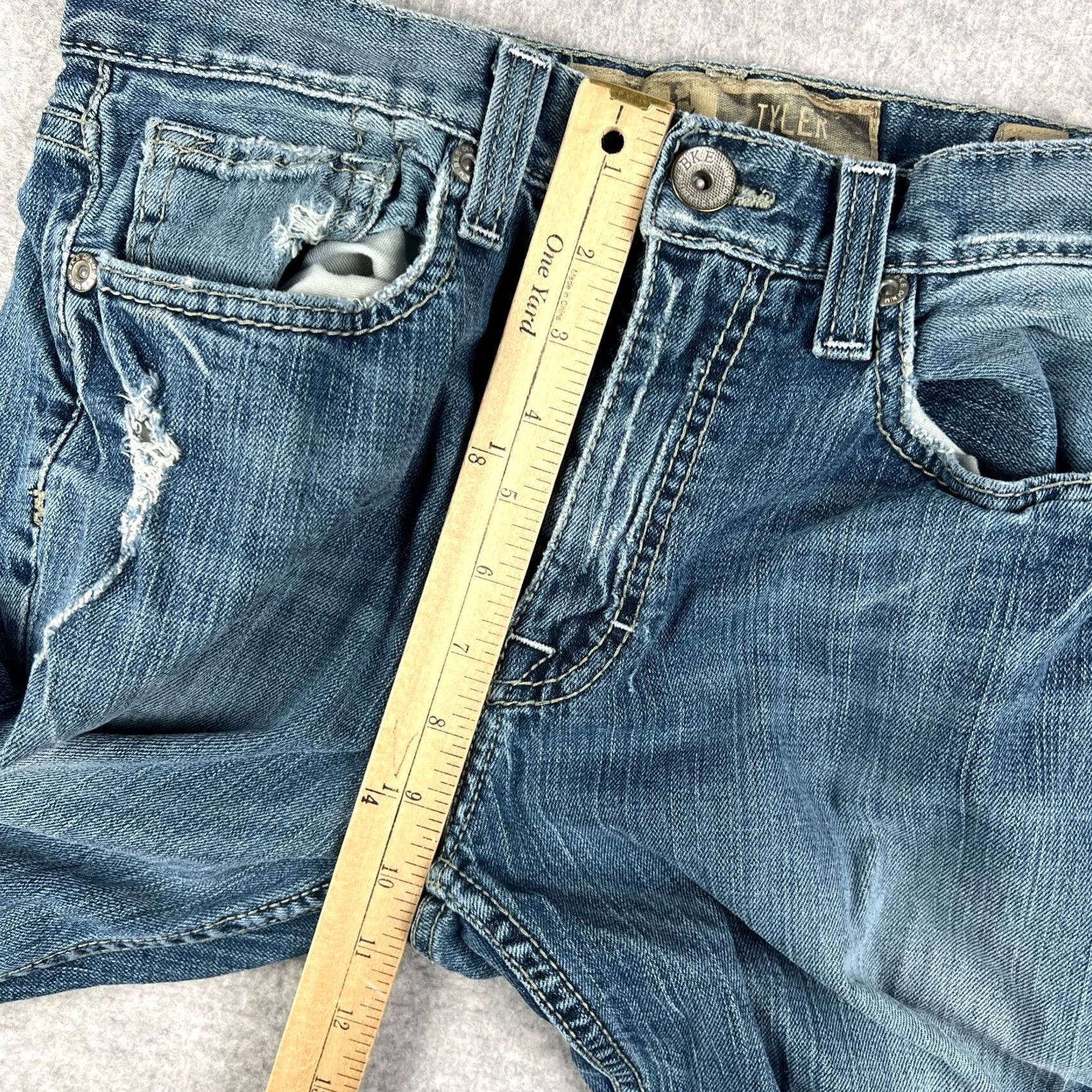Vintage Buckle BKE Tyler Jeans Mens Blue Stretch Denim Straight Pants 30x30 Thick Stitch Size US 30 / EU 46 - 6 Thumbnail