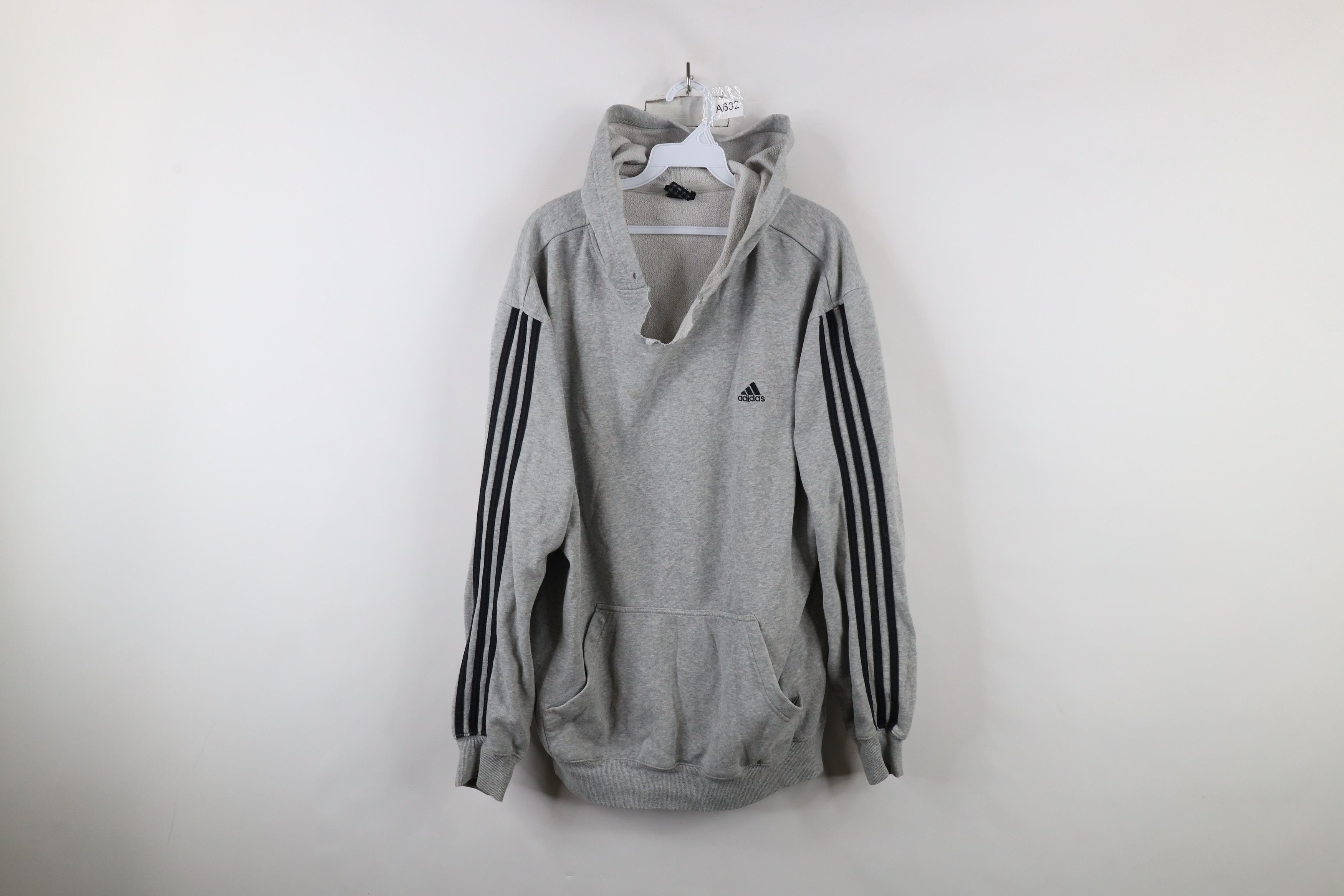 Adidas × Vintage Vintage Adidas Spell Out Striped Hoodie Sweatshirt Gray Size US L / EU 52-54 / 3 - 1 Thumbnail