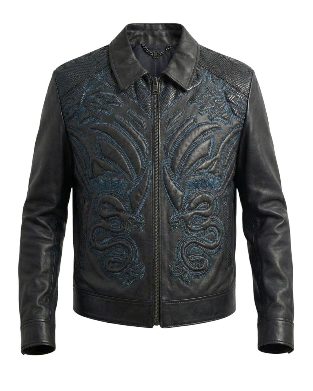 Roberto Cavalli Embroidered Snake Leather Jacket Size US M / EU 48-50 / 2 - 1 Thumbnail