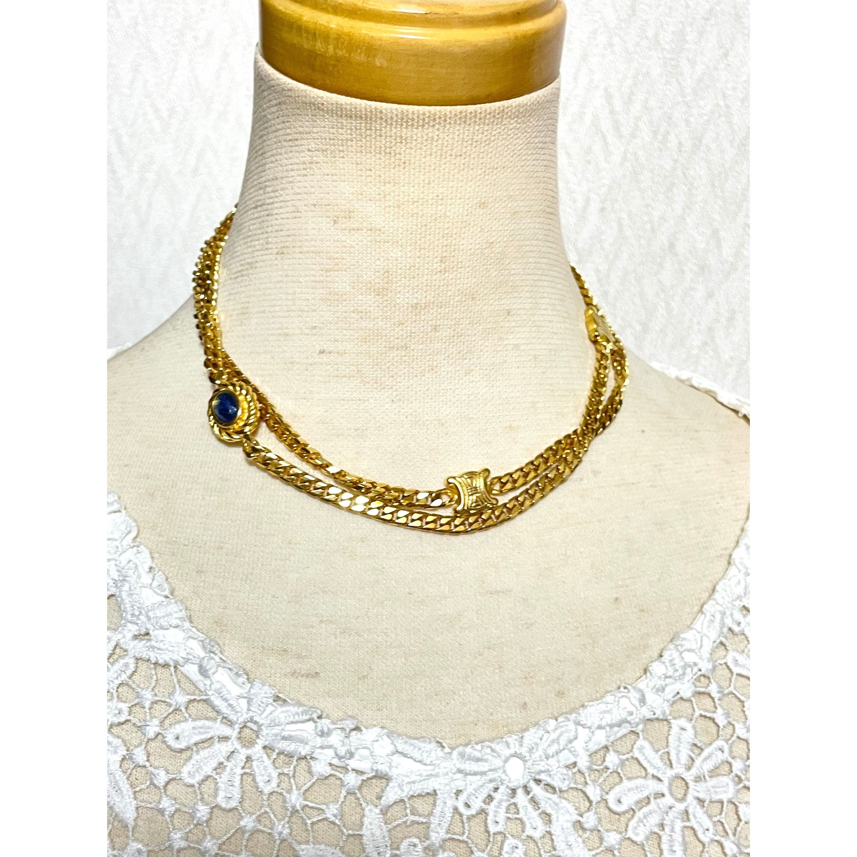Celine Vintage Celine gold chain necklace, blue stone and triomphe Size ONE SIZE - 4 Thumbnail