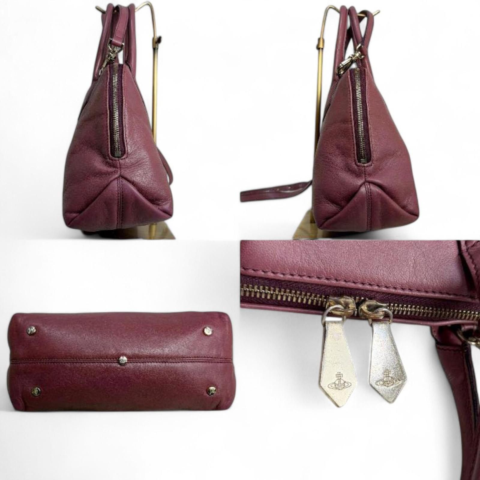 Vivienne Westwood Vivienne Westwood - Burgundy Leather Handbag with Dual Top-3 Size ONE SIZE - 6 Thumbnail