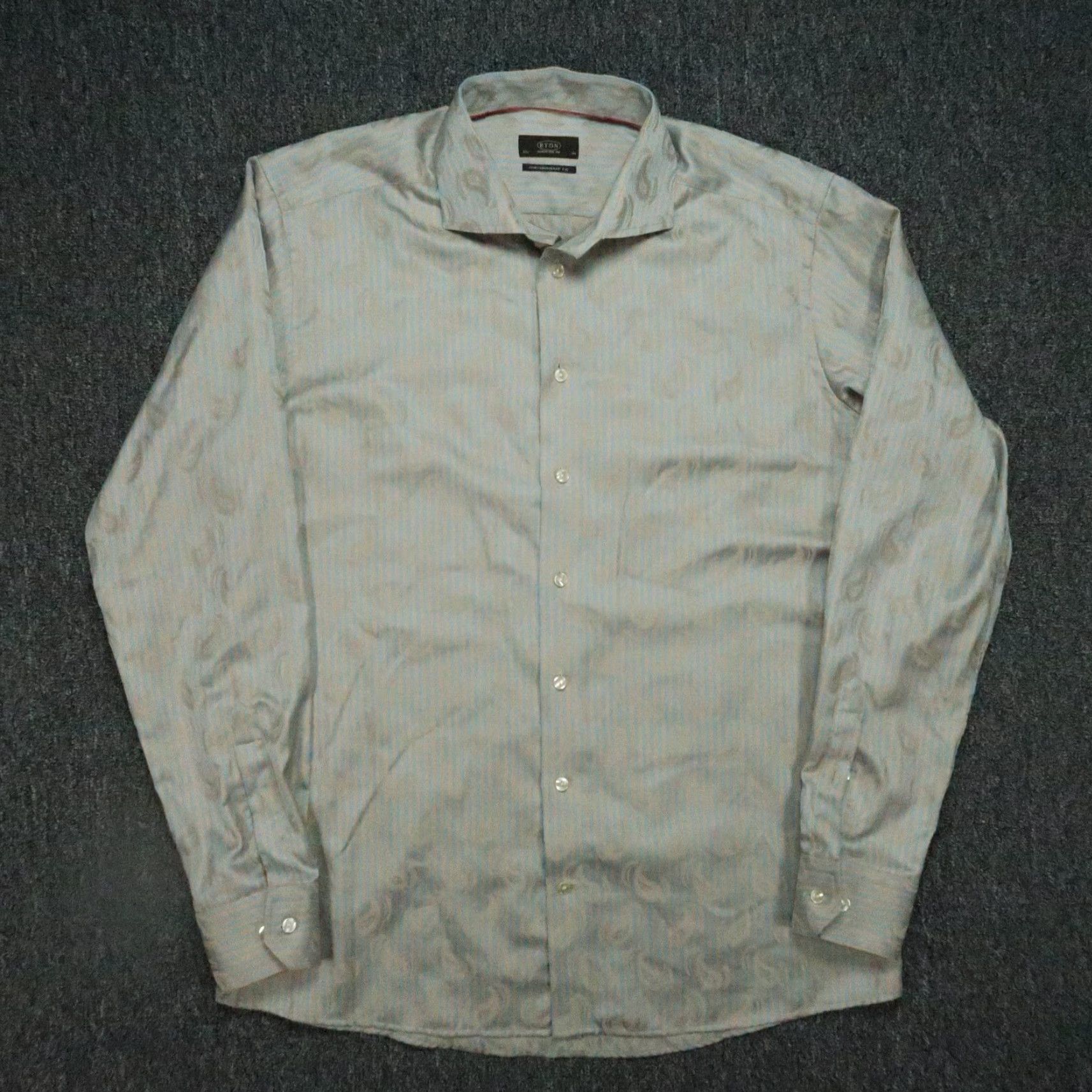 Eton Eton Shirt Men Extra Large Gold Blue Paisley Stripe Contemporary Fit Long Sleeve Size US XL / EU 56 / 4 - 2 Thumbnail