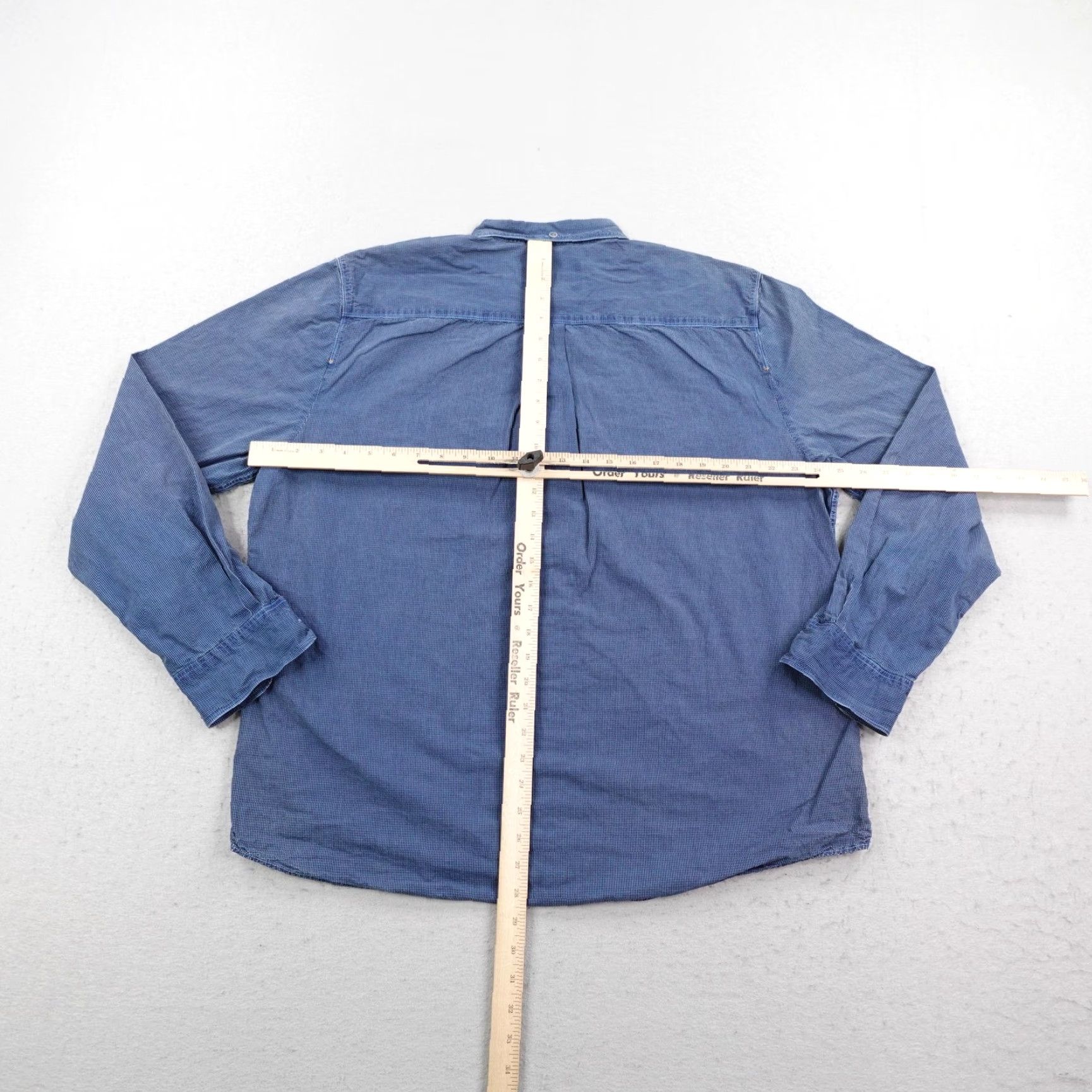 Vintage 32 Bar Blues Shirt Men XL Blue Micro Check Button-Down Long Sleeve with Pockets Mens Size US XL / EU 56 / 4 - 6 Thumbnail