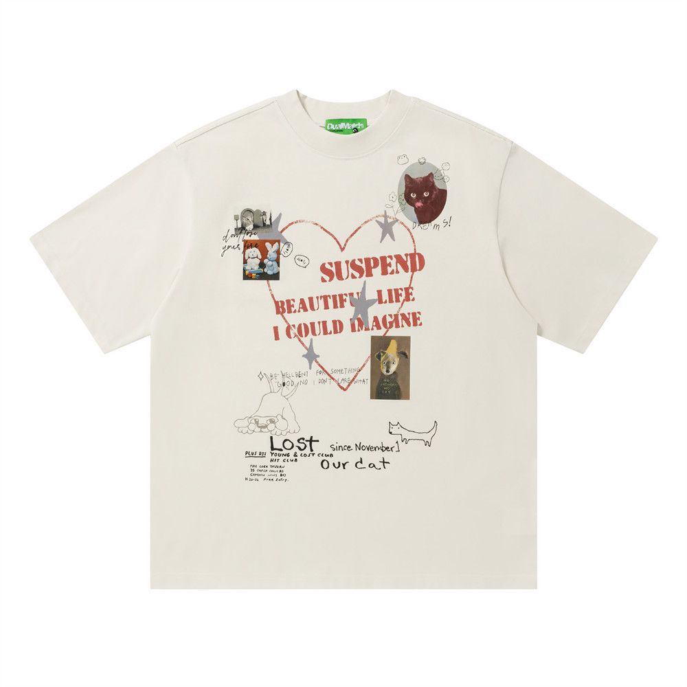 Vintage Men's Casual Short-Sleeve T-Shirt with Cartoon Heart Print Size US M / EU 48-50 / 2 - 1 Thumbnail