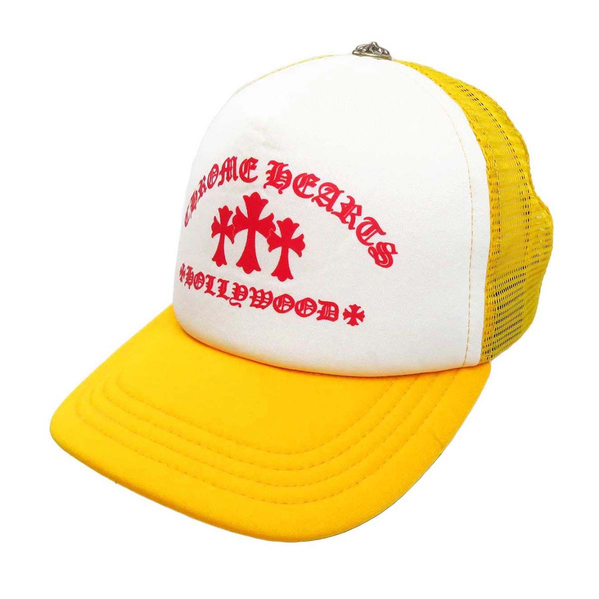 image of Chrome Hearts Triple Cross Trucker Cap in Yellow, Men's