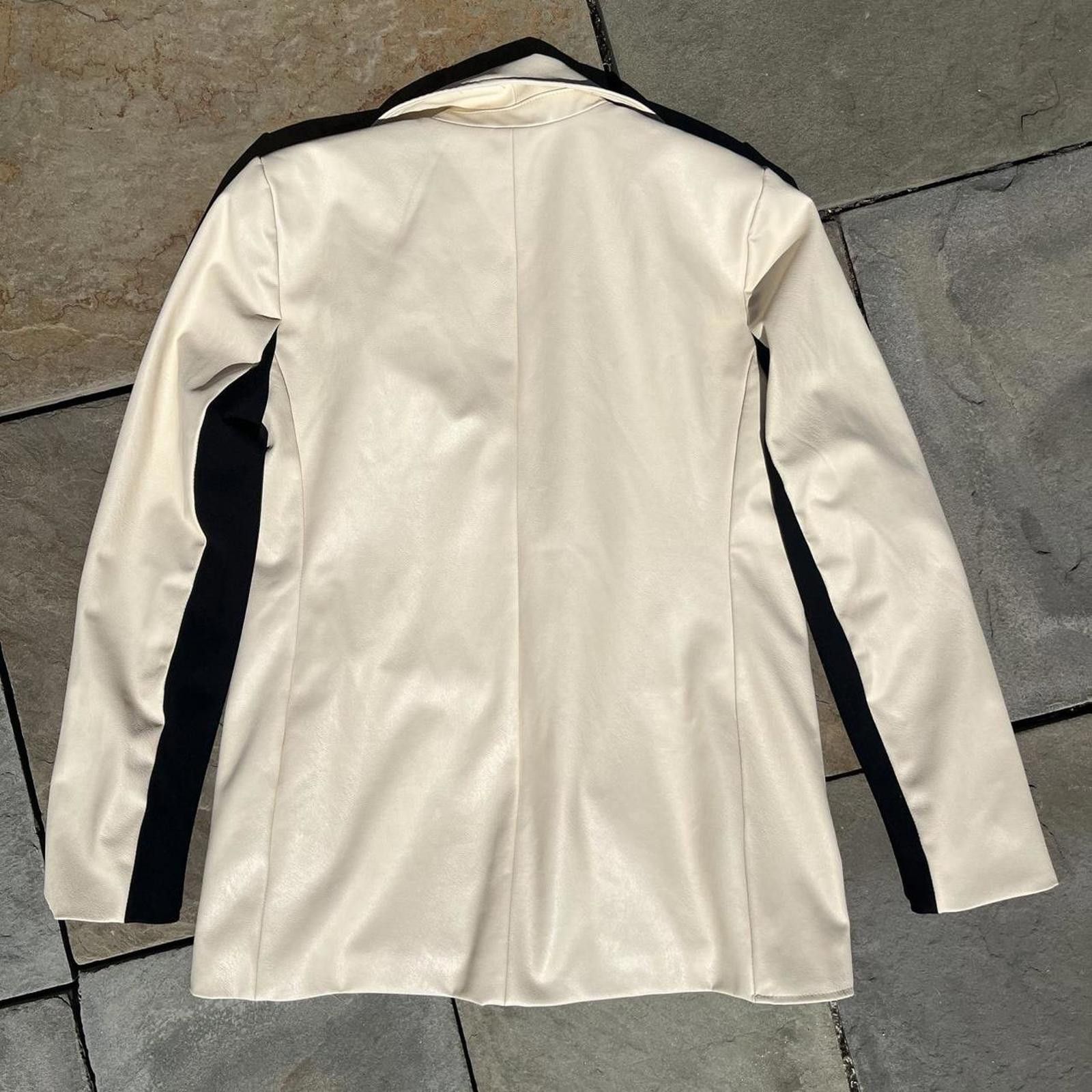 Other Cream Black Contrast Faux Leather Blazer Jacket Size M / US 6-8 / IT 42-44 - 4 Thumbnail