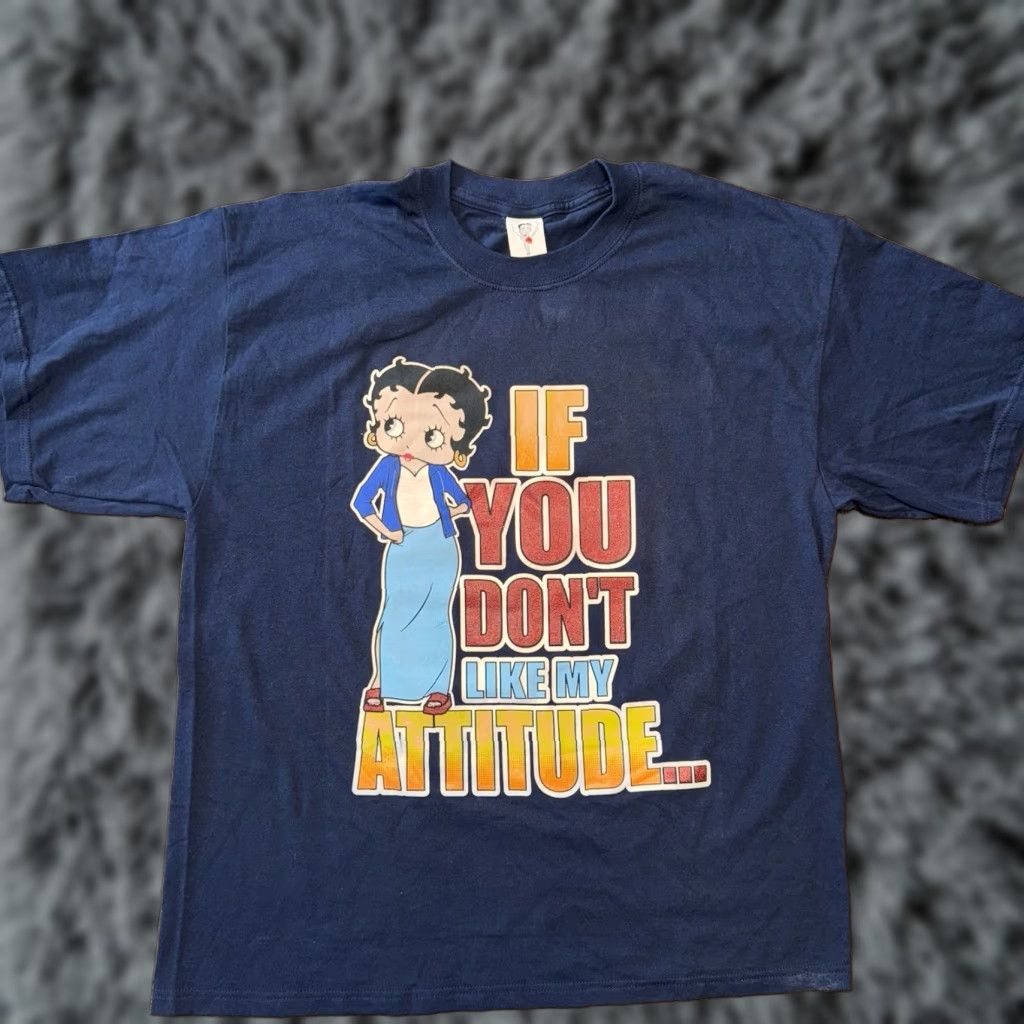 VINTAGE Betty Boop T Shirt If You Don't Like My Attitude Stop Talking To Me Blue
