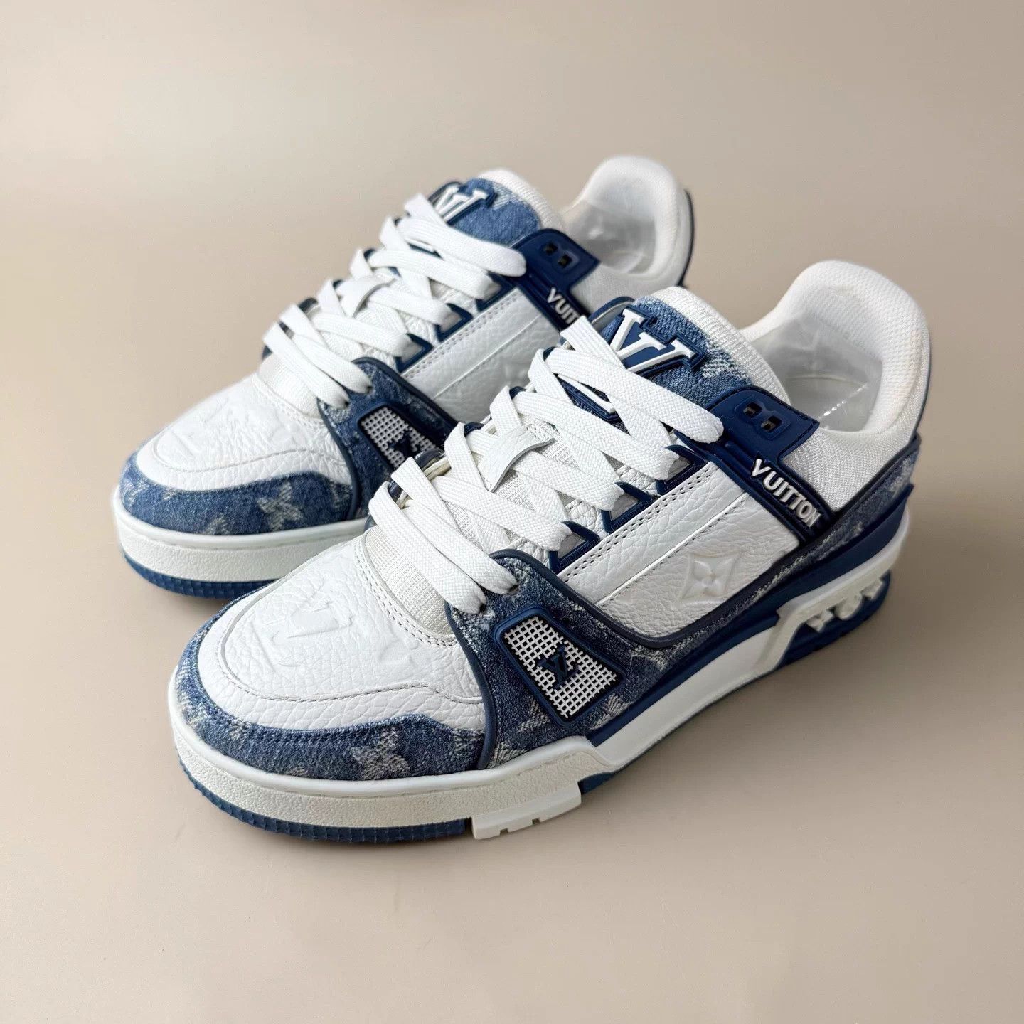 Louis Vuitton LV Trainer White Blue Denim All Over Print EU 36.5 95 New Size US 5.5 / IT 35.5 - 1 Thumbnail