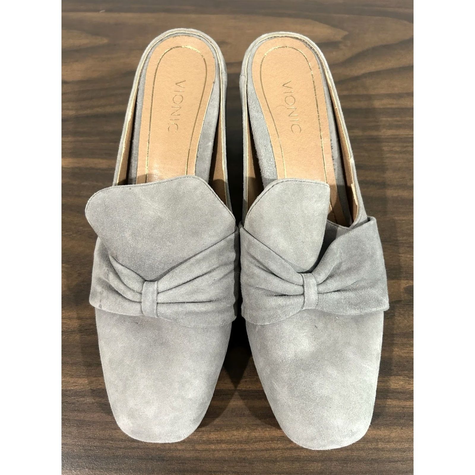 Vionic Vionic Presley Suede Mules Block Heel Slip On Loafers Grey 8 Womens Arch Support Bow Size US 8 / IT 38 - 6 Thumbnail