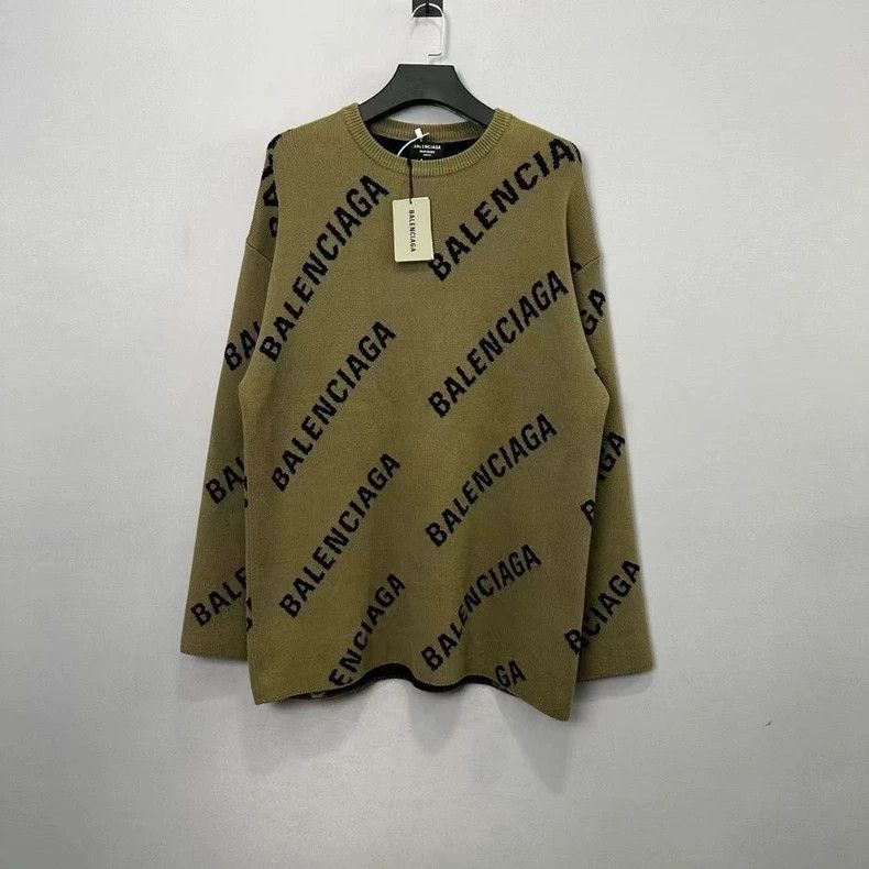Balenciaga Olive Green Logo Knit Sweater - dmc