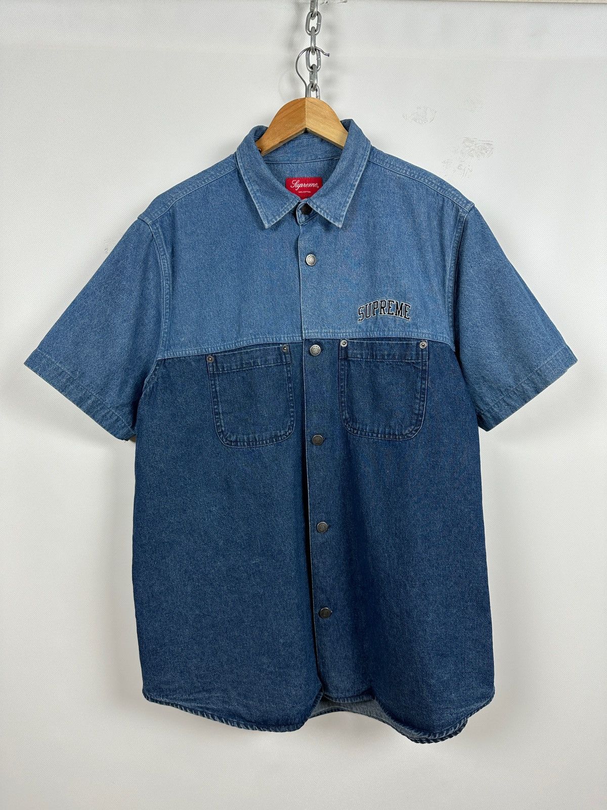 supreme  2019ss 2-tone denim shirts ＸＬ Supreme SS19 Supreme 2 Tone Denim Button Up Short Sleeve Shirt