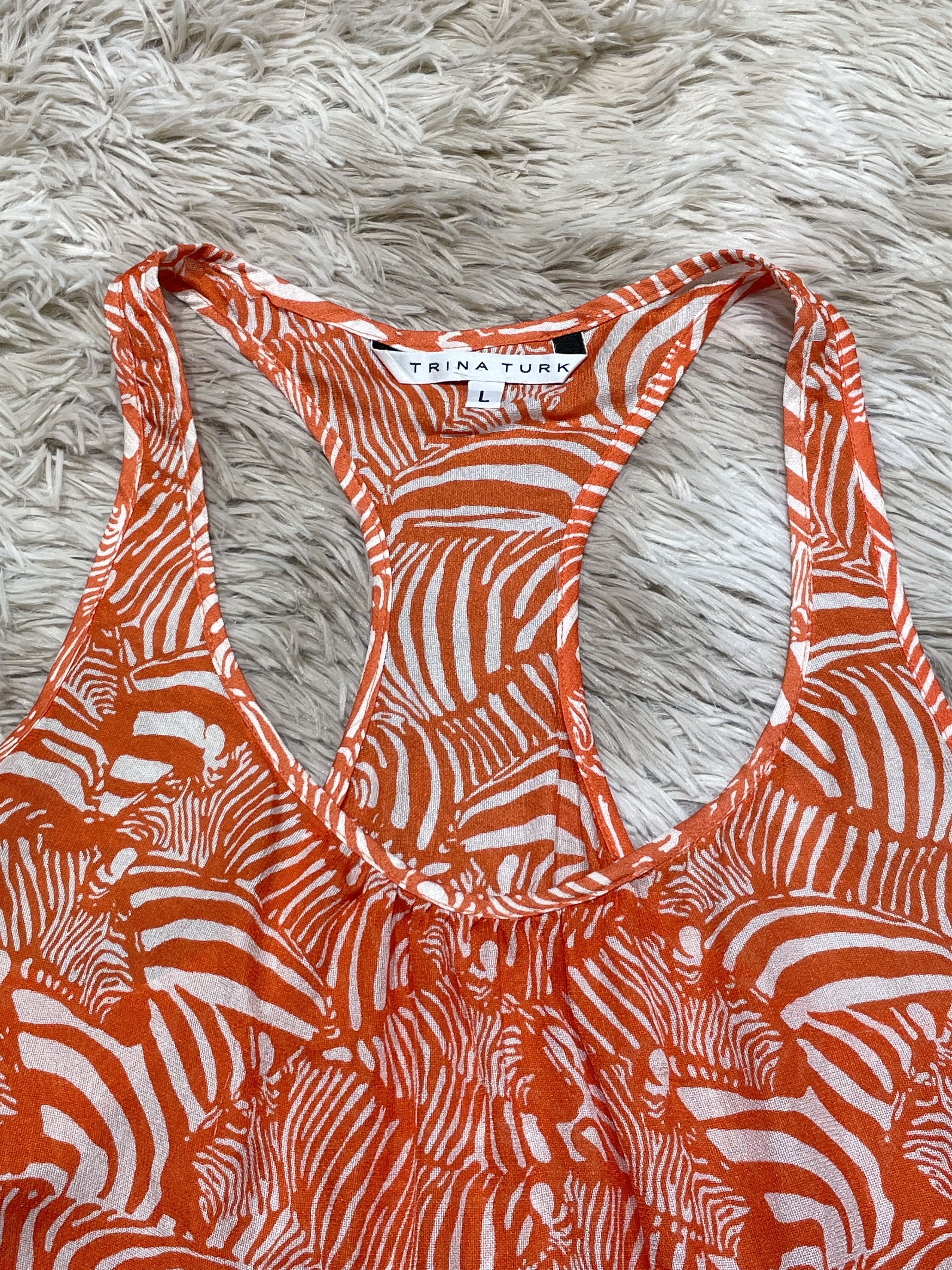 Trina Turk Orange White Zebra Silk Tank Top Size L / US 10 / IT 46 - 3 Thumbnail