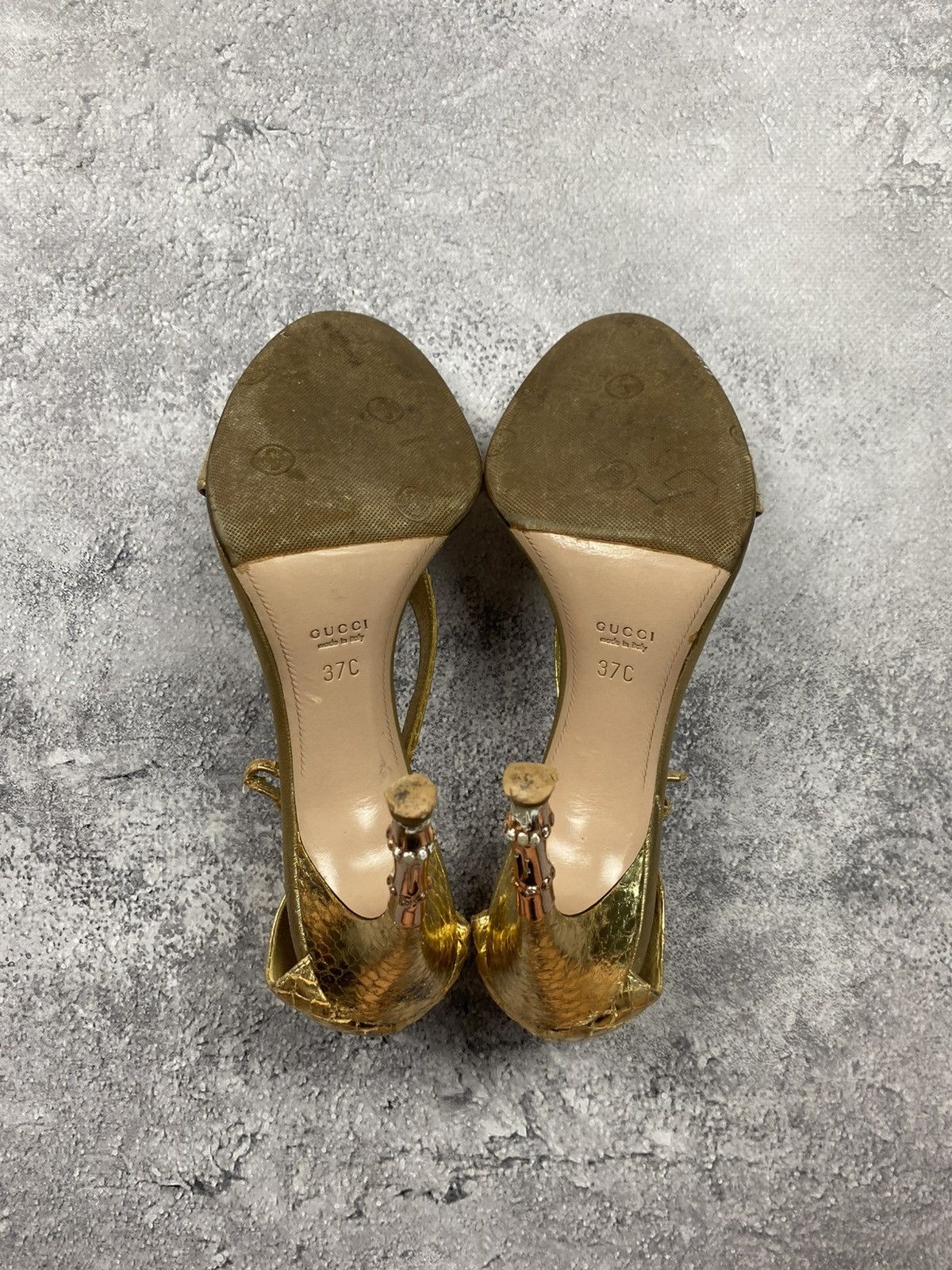 Gucci Gucci by Tom Ford SS04 Vintage Gold Python Bamboo Heel Snake Size US 7 / IT 37 - 8 Thumbnail