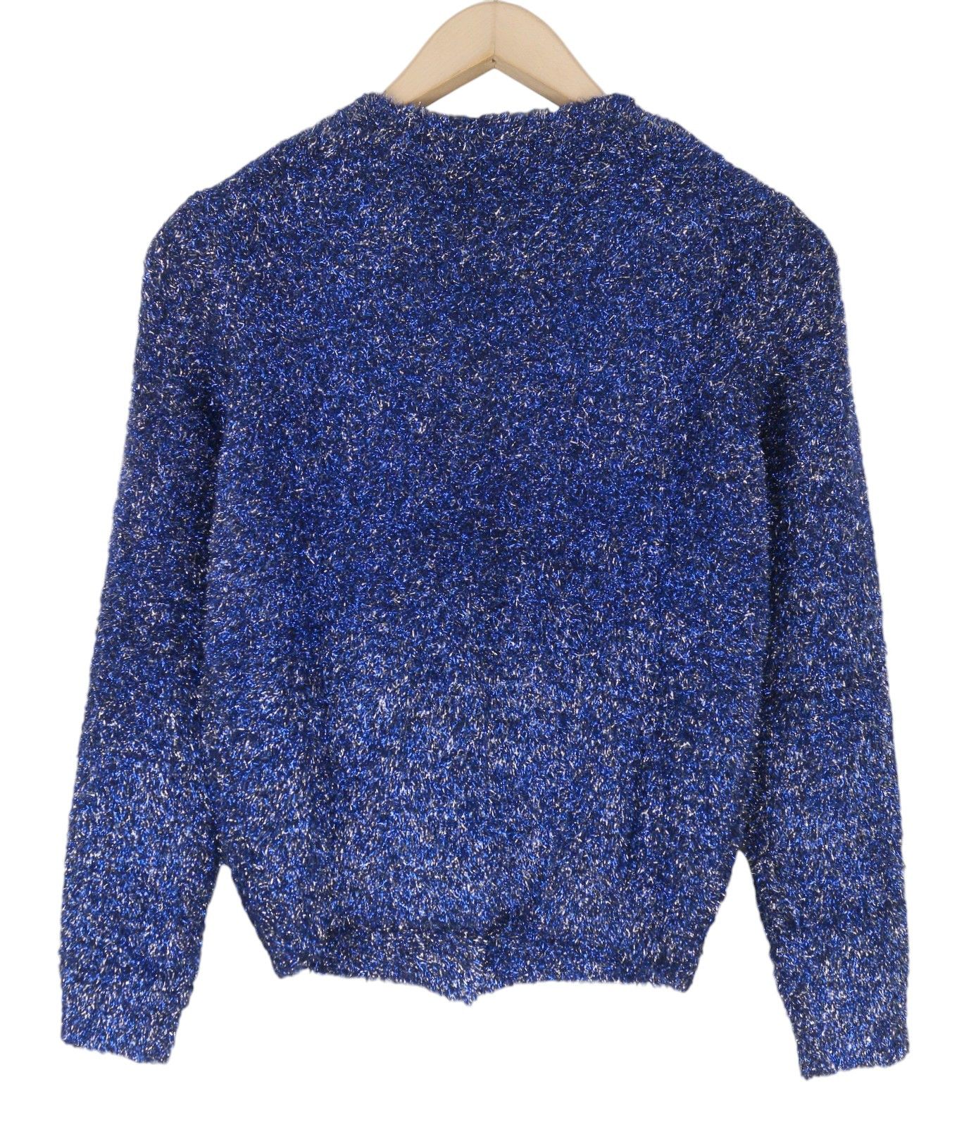 MAX&Co. M Blue Glitter Metallic Fuzzy Knit Cardigan Jumper 88676 Size M / US 6-8 / IT 42-44 - 4 Thumbnail