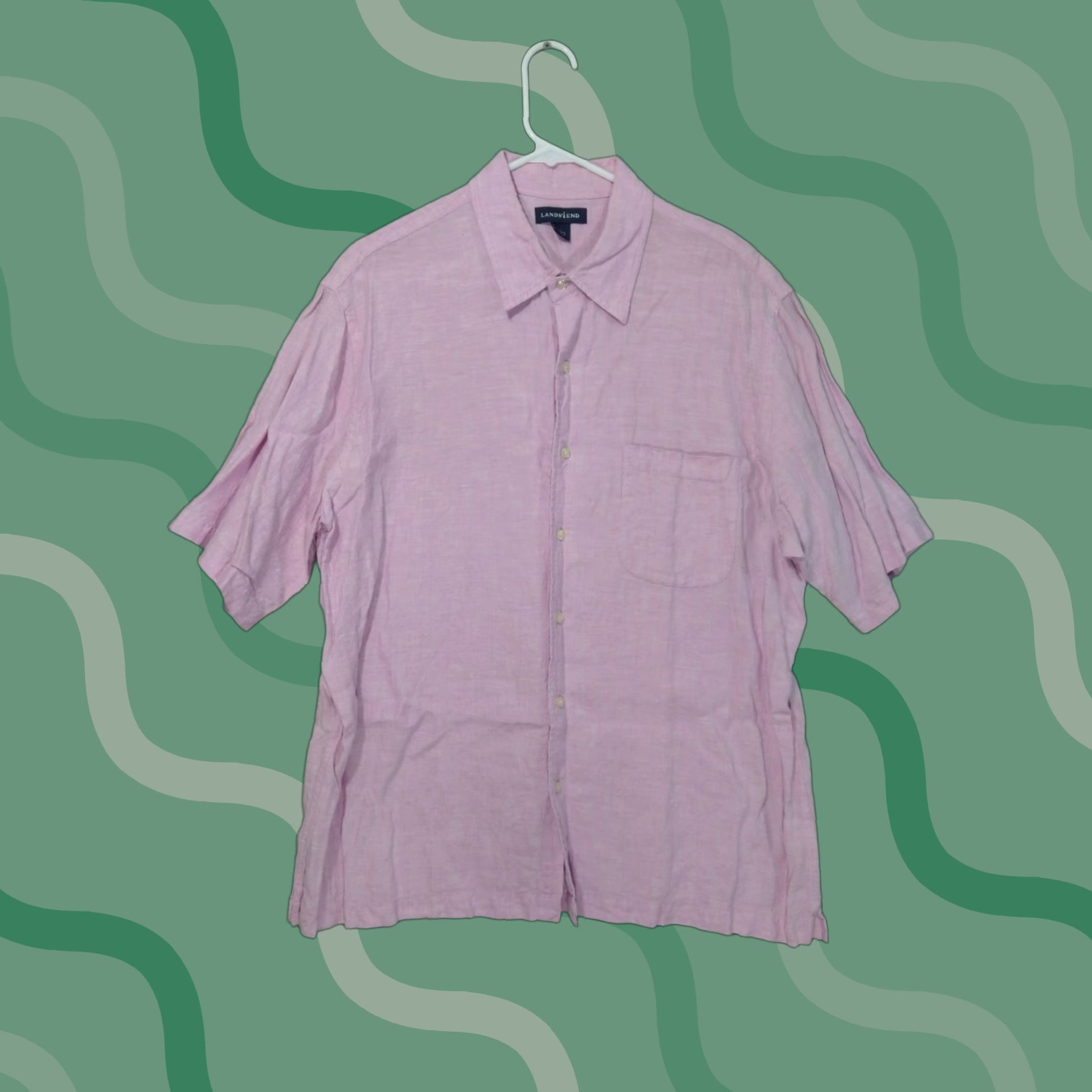 Lands' End Lands' End Shirt Mens Large Purple Linen Button-Up Short Sleeve Casual Beach Size US L / EU 52-54 / 3 - 1 Thumbnail