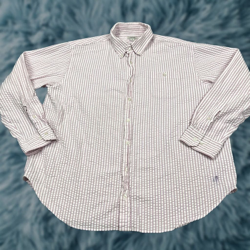 Vintage J. Peterman Let It Breathe Seersucker Shirt Striped Pink 100% Cotton Size XL Button-Up Long Sleeve Mens Size US XL / EU 56 / 4 - 1 Thumbnail