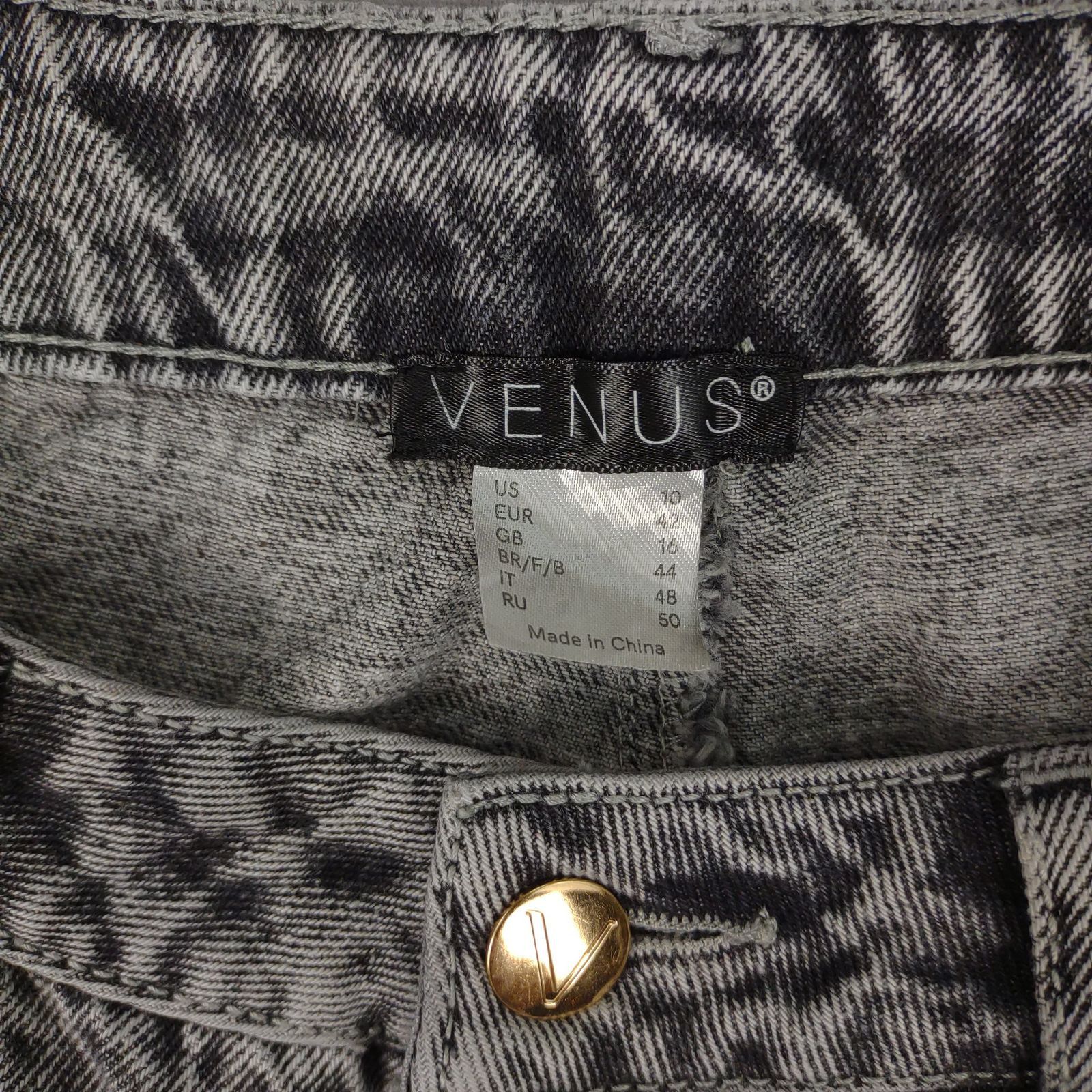 Other VENUS Women's 10 Black Acid Wash Denim Wide Flare Leg Jeans Size 32" / US 10 / IT 46 - 2 Thumbnail