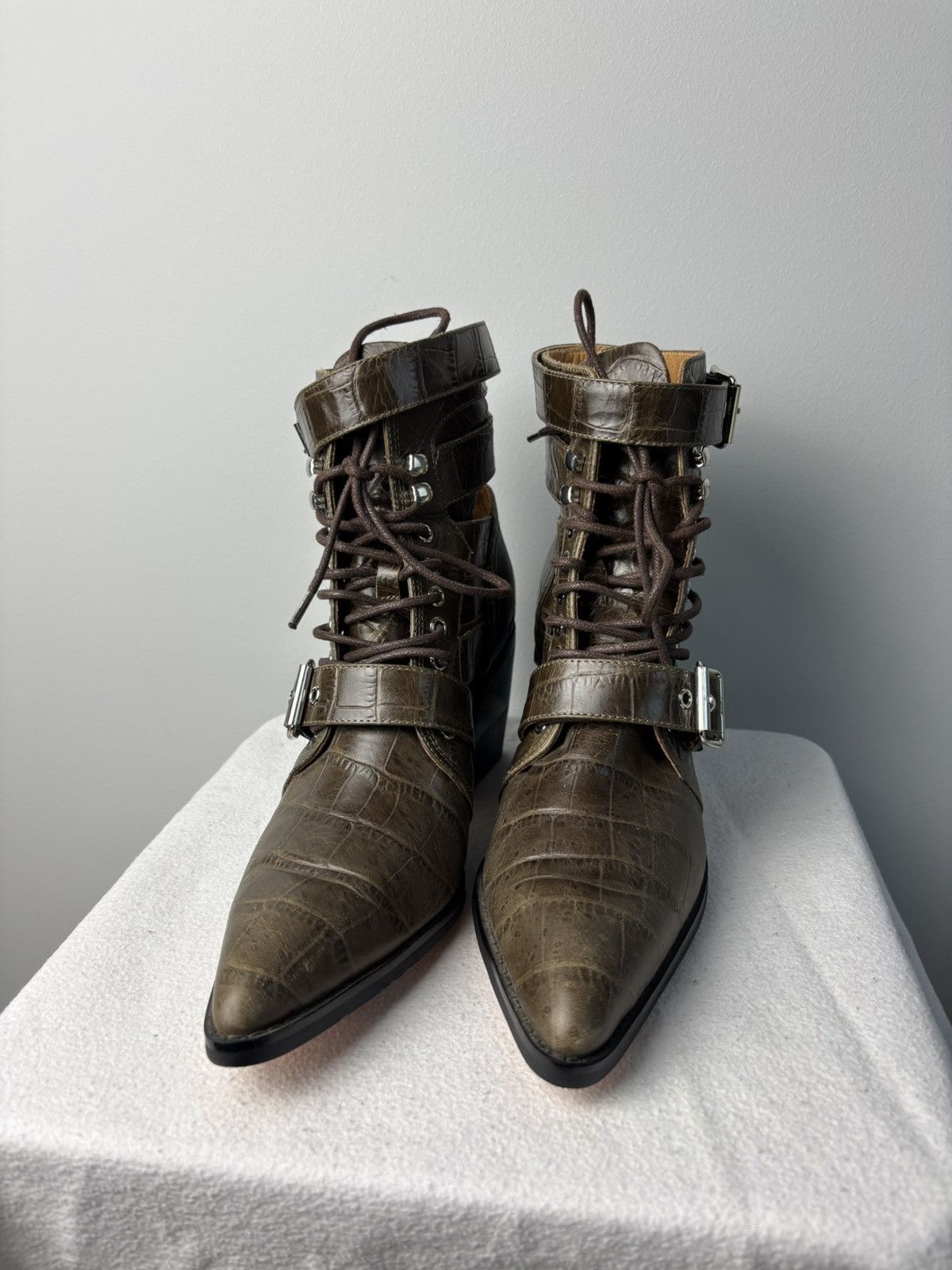 Designer Vintage Italian REAL leather belted boots Chloe style Size US 8.5 / IT 38.5 - 6 Thumbnail