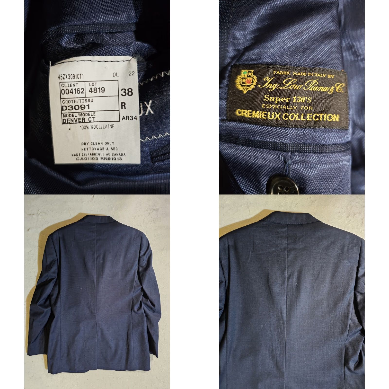 Cremieux Cremieux Blazer 38 Blue Wool Loro Piana Super 130s Double-Vented Notch Lapel Two-Button Regular Jacket/Coat Men Size 38R - 8 Thumbnail