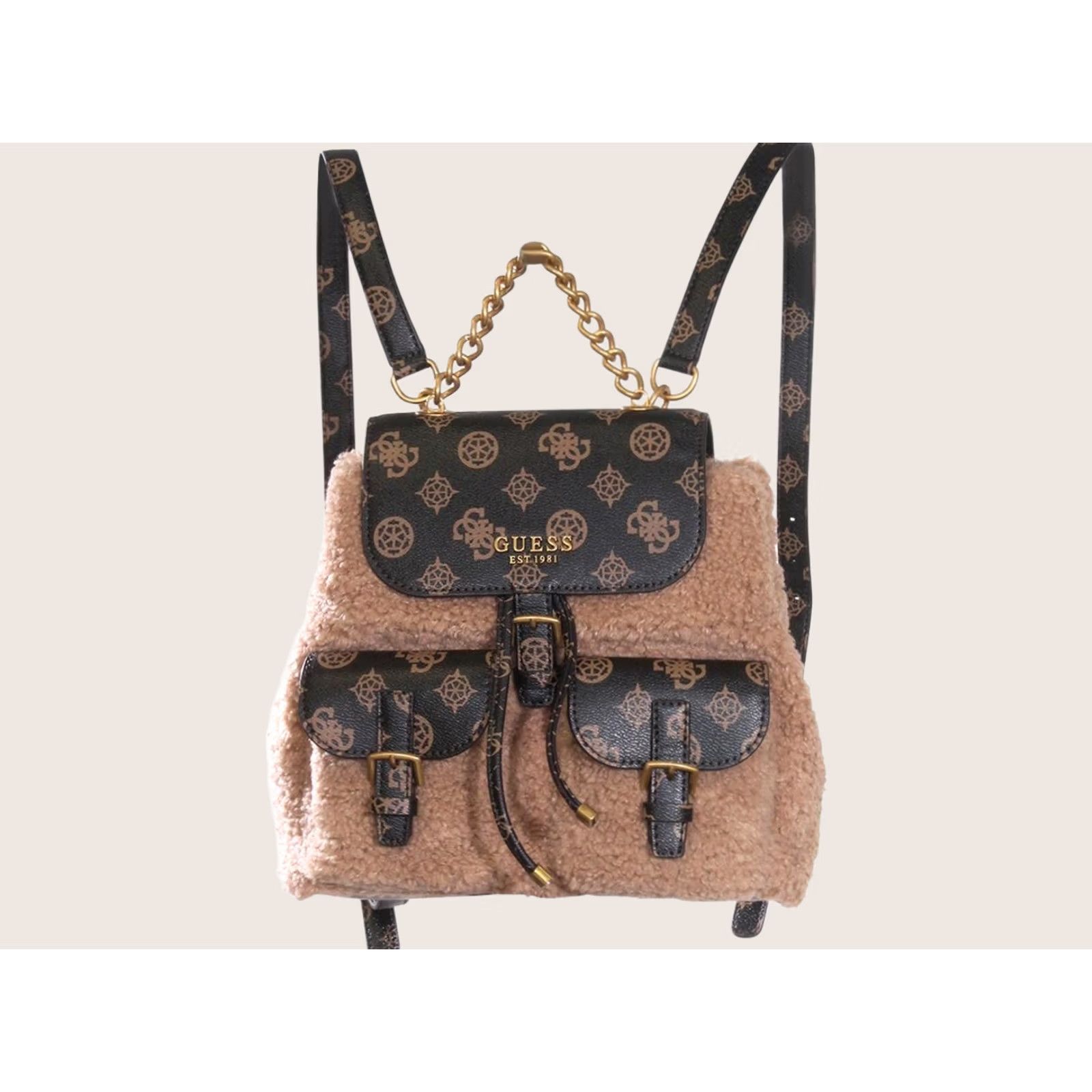 Guess Guess Women's No-Limit Flap Backpack Faux Fur Bag Mocha Multi Size ONE SIZE - 1 Thumbnail