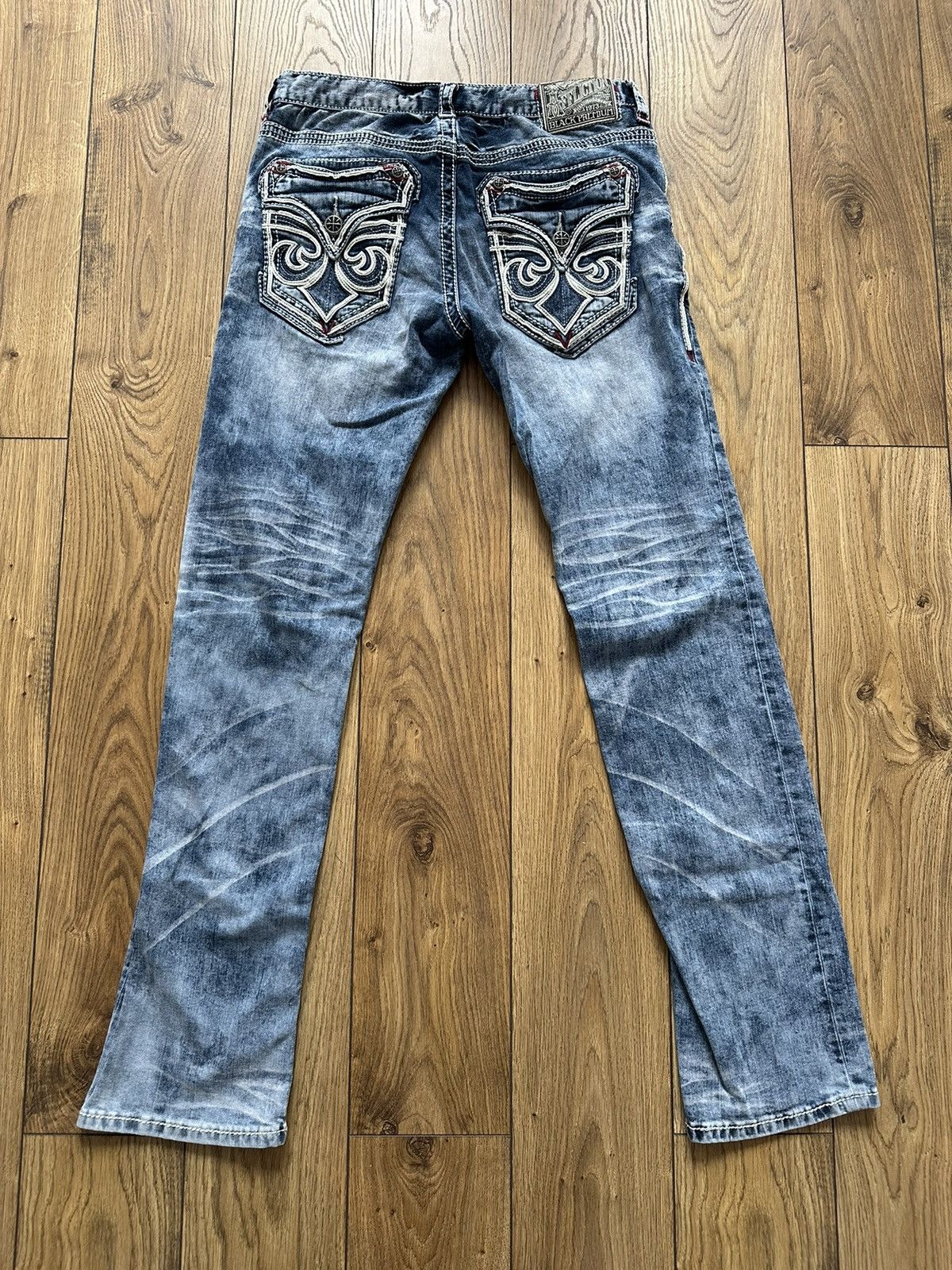 image of Affliction x Vintage 90's Y2K Drip Rap Jeans Drill Skull Archive in Light Blue Jeans, Men's (Size 3