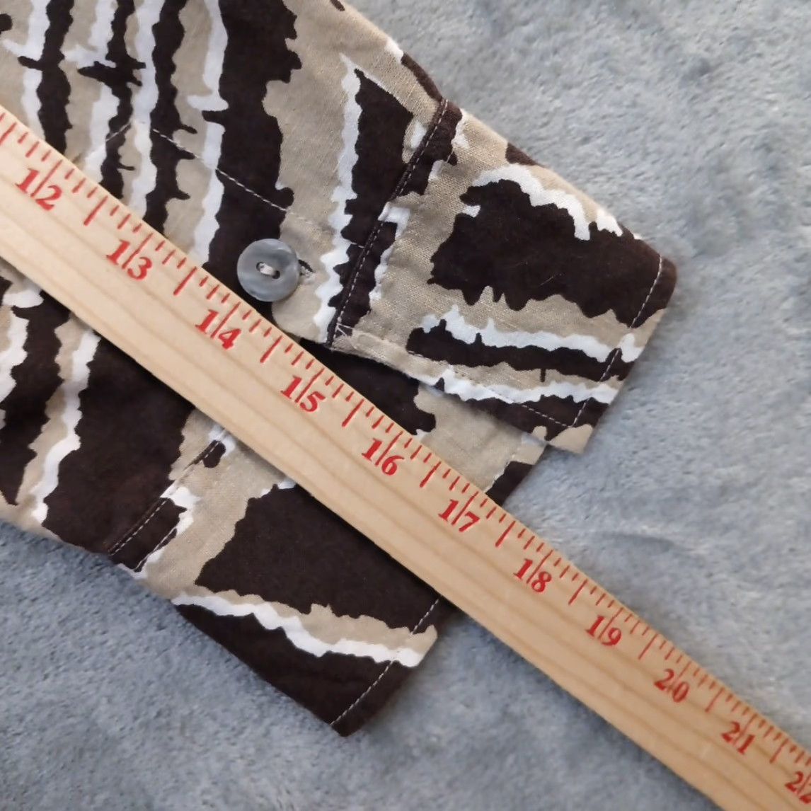 Vintage East 5th Shirt Womens Small Brown Geometric 3/4 Sleeve Button Up Linen Blend Size S / US 4 / IT 40 - 7 Thumbnail