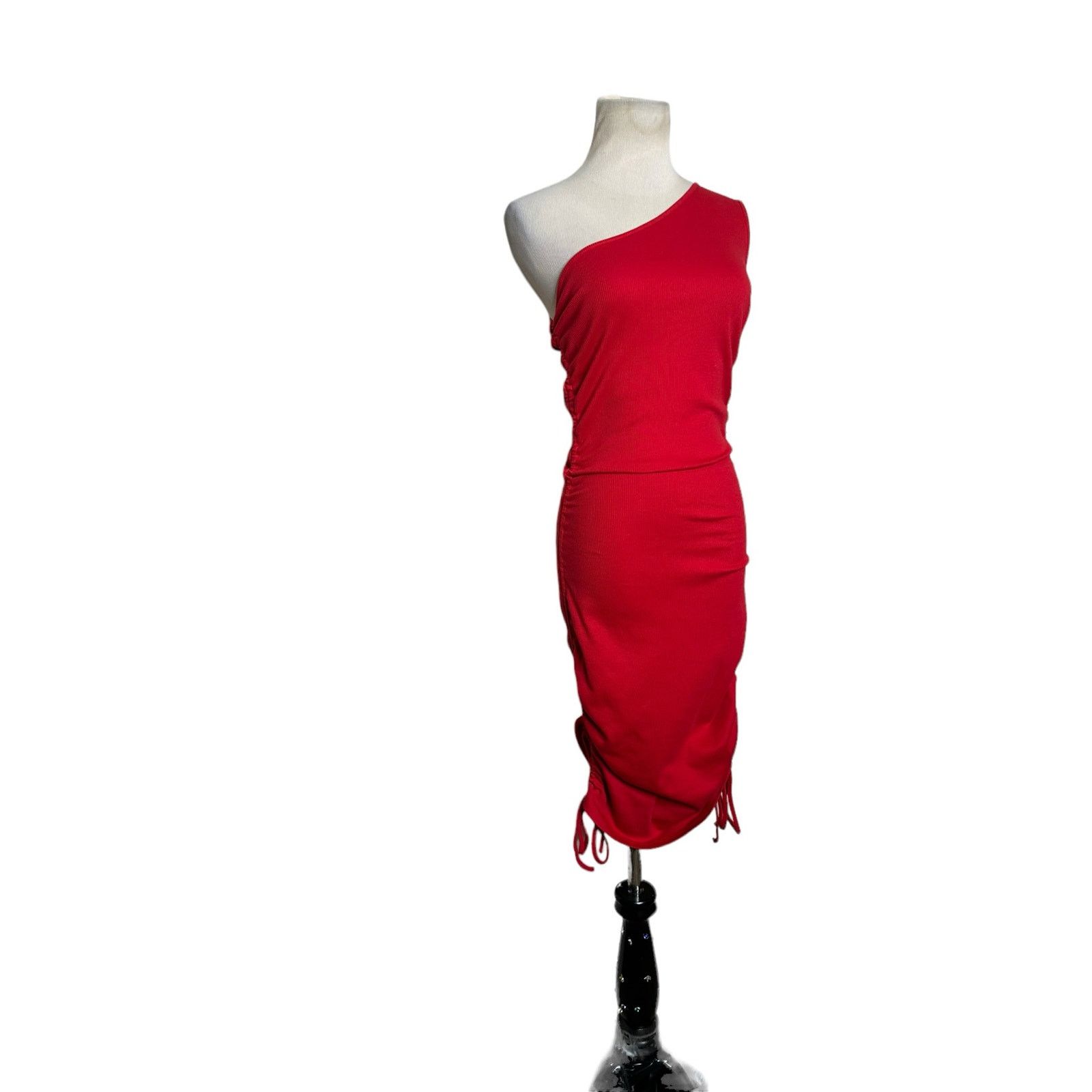 Shein Shein red one shoulder ruched midi dress size 4 Size S / US 4 / IT 40 - 8 Thumbnail
