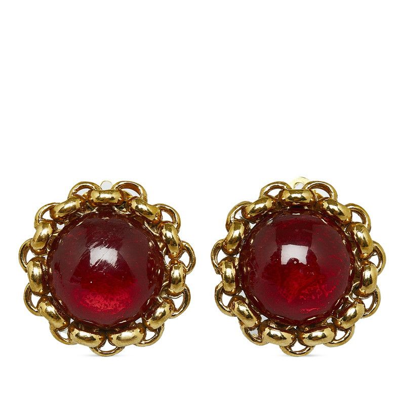 Chanel Chanel Chanel Rhinestone Coco Mark Earrings Gold Red Metal Earrings in Very Good Condition Size ONE SIZE - 1 Thumbnail
