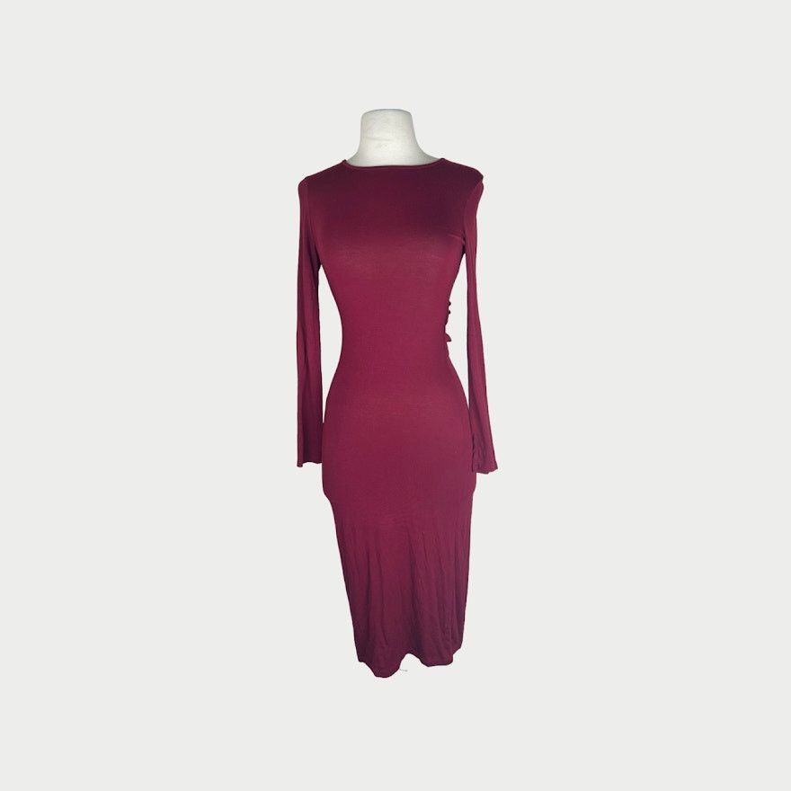 Vintage Charlotte Russe Burgundy Bodycon Midi Cutout Dress Size XS / US 0-2 / IT 36-38 - 2 Thumbnail