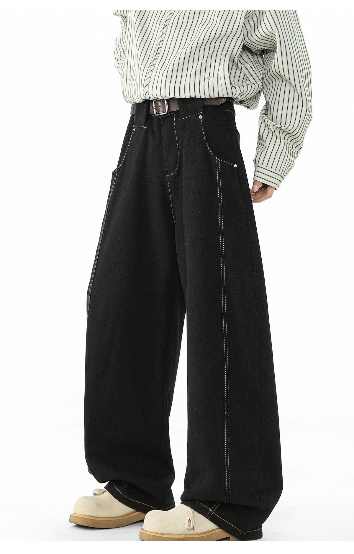 Japanese Brand American style black men's high street loose straight jeans Size US 32 / EU 48 - 3 Thumbnail