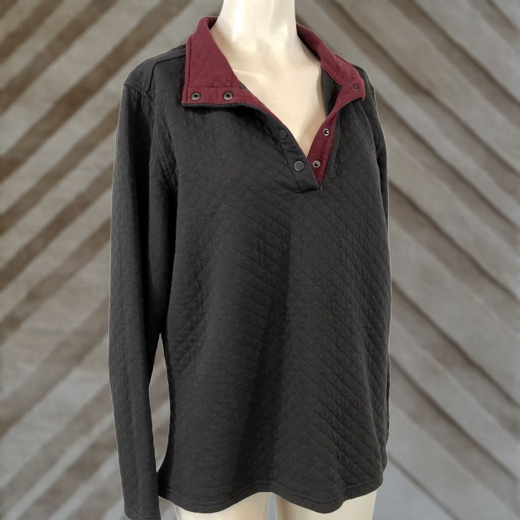 Vintage NORTH RIVER MEN'S M GRAY QUILTED LONG SLEEVE SNAP PULLOVER SWEATSHIRT Size US M / EU 48-50 / 2 - 1 Thumbnail