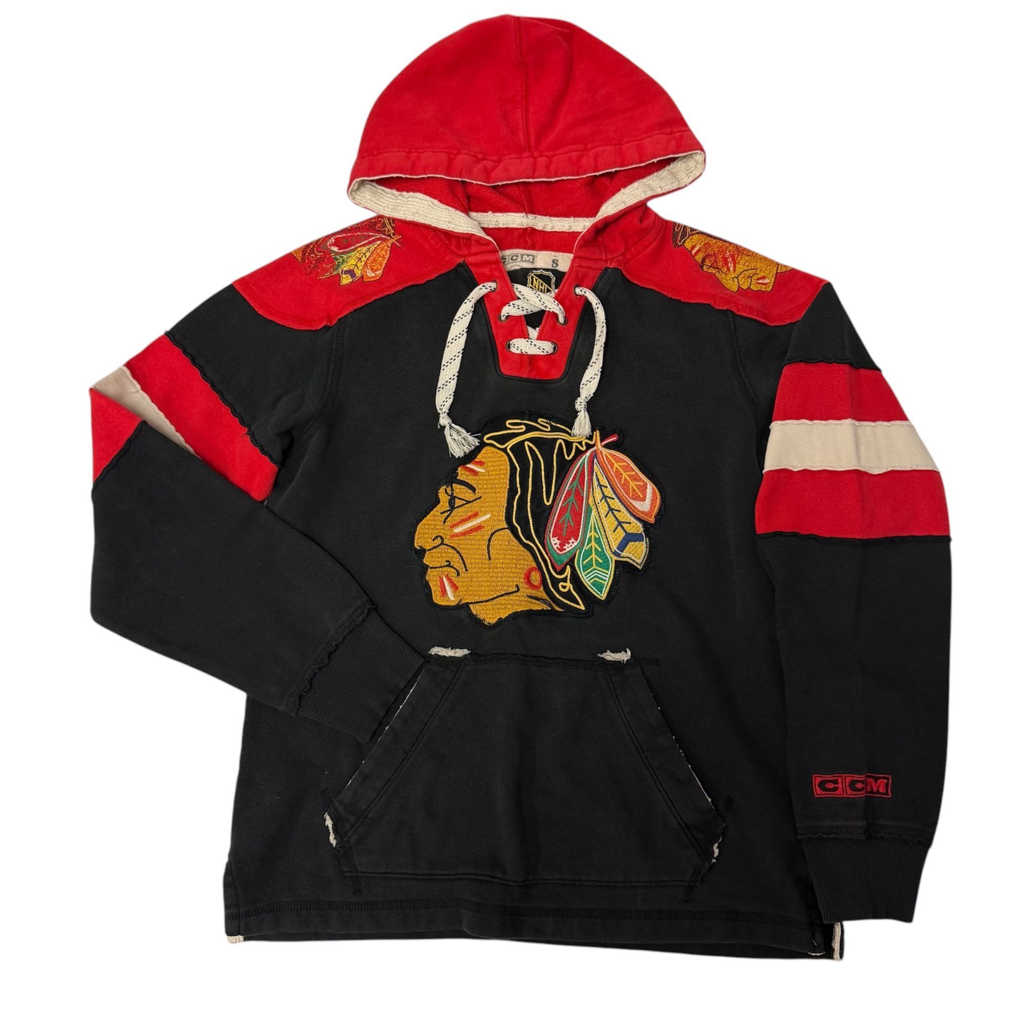 Ccm Vtg CCM NHL Red Black Color Block CHIEFS Pullover Hoodie Size US S / EU 44-46 / 1 - 1 Thumbnail