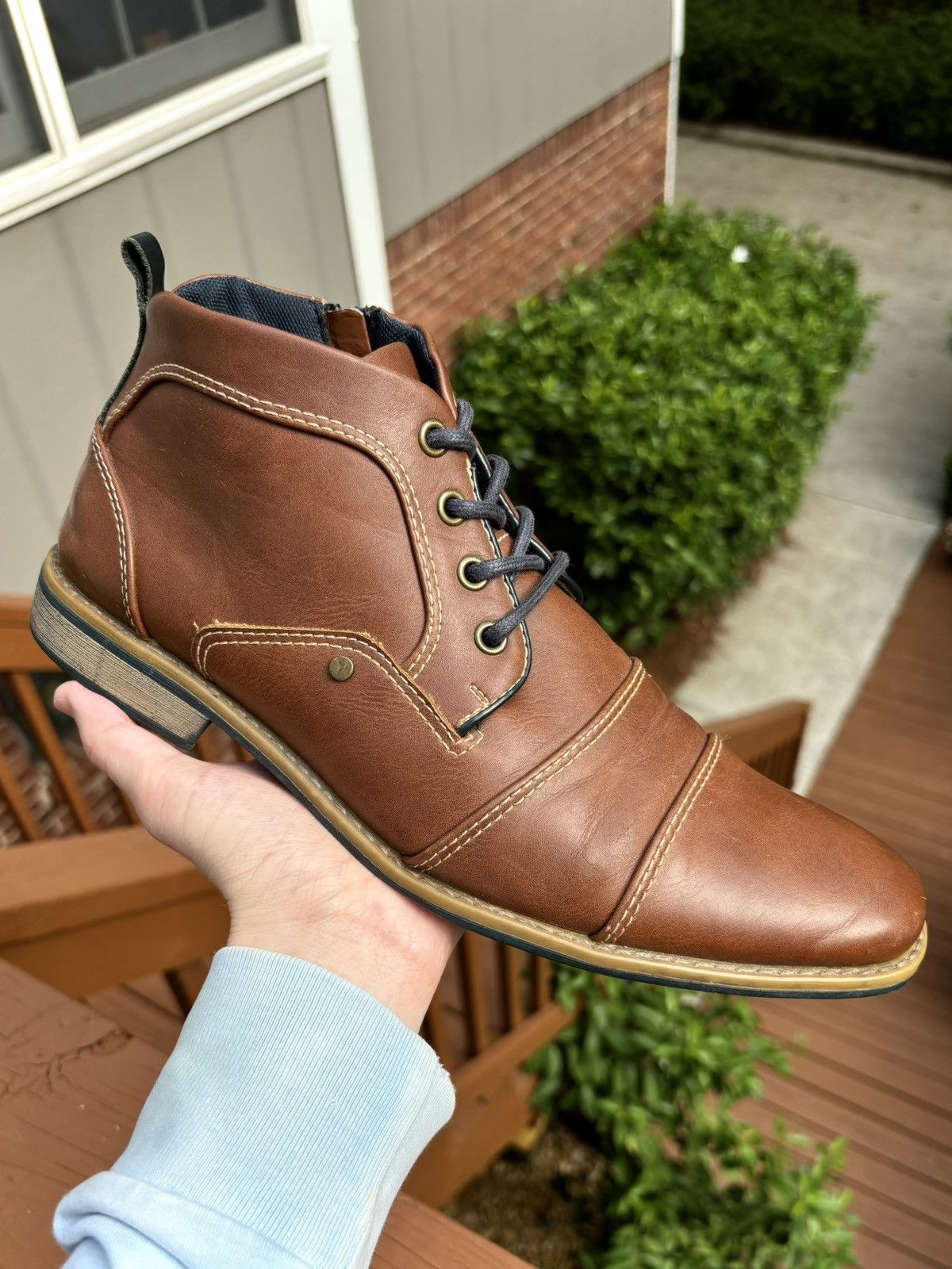 Apt. 9 × Designer Brown Leather Ankle Boots Apt 9 Cap Toe Zipper Cognac & Navy Size US 8 / EU 41 - 10 Thumbnail