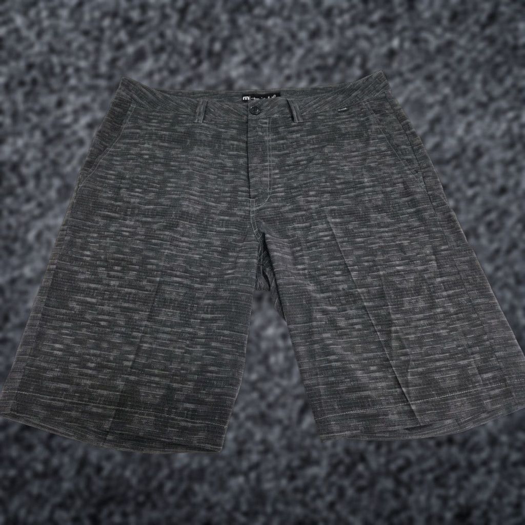 TravisMathew Travis Mathew Mens Golf Chino Shorts Black/Grey Striped Pockets Size 36 Regular Inseam 10 in Zipper Front Flat Fall Spring Summer Clothing Mens Size US 36 / EU 52 - 1 Thumbnail