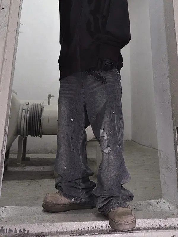 Jean Kuriyama x Hara Gray Ripped Baggy Jeans, Distressed Jeans Size US 32 / EU 48 - 4 Thumbnail