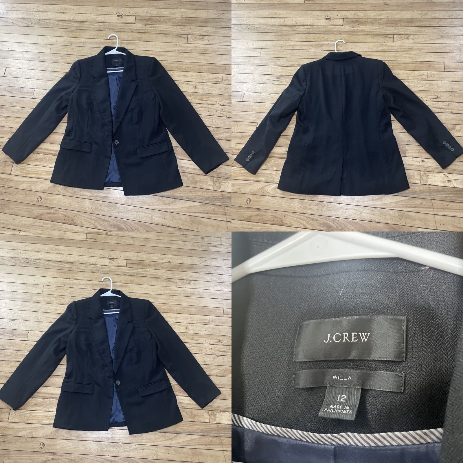 J.Crew J.CREW Willa Single-Breasted Blazer Women 12 Black Notch Suit Jacket Wool Blend Blazer - Classic, Office Career Professional, Regular Size 12 Womens Size XL / US 12-14 / IT 48-50 - 9 Thumbnail
