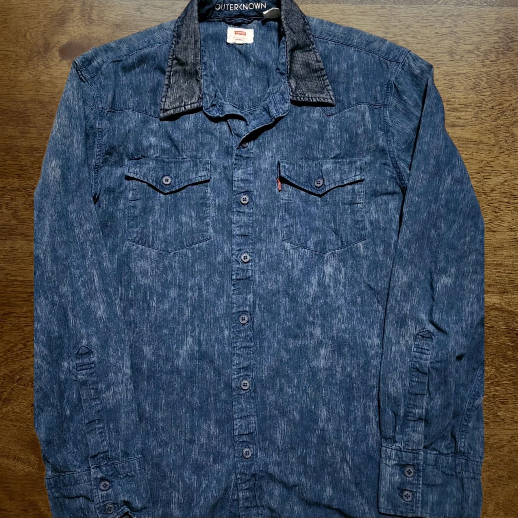 Levi X Outerknown Shirt Large Blue Long Sleeve Denim Flannel Western Wellthread Collab Mens, Men's